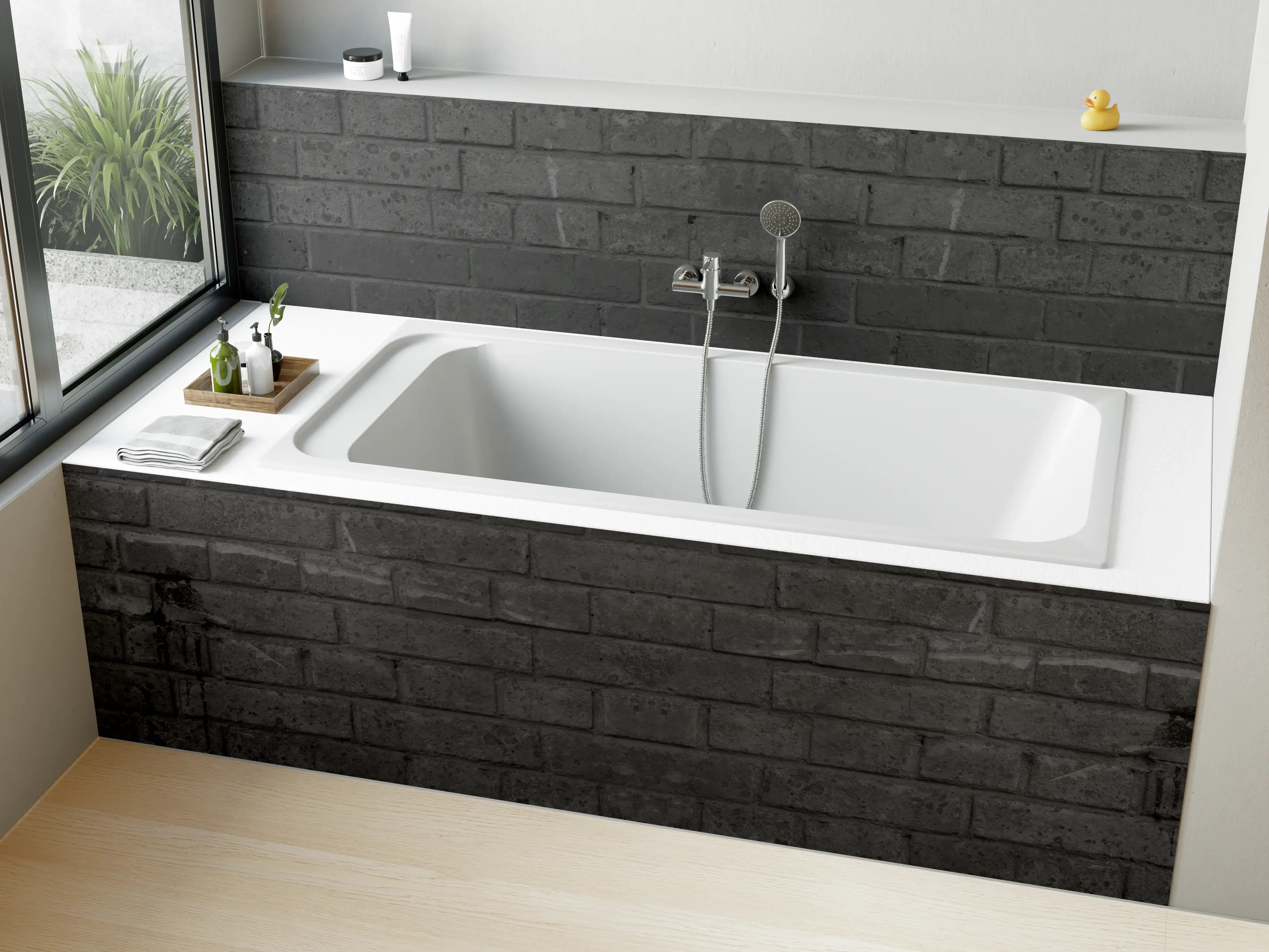 Badewannen-Rückwand - Dunkle abgenutzte Ziegelmauer