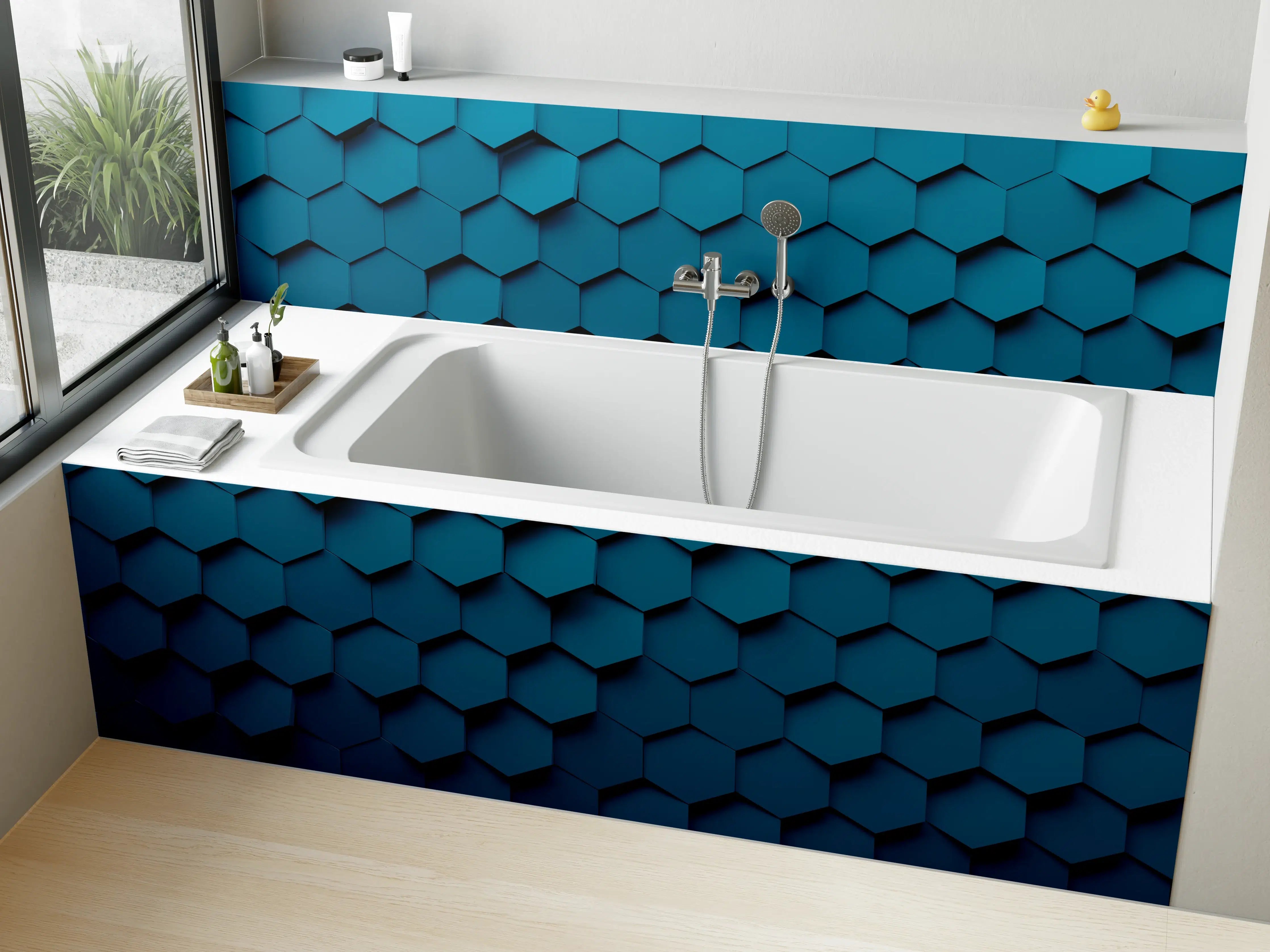 Badewannen-Rückwand - Dunkle blaue Hexagon-Textur