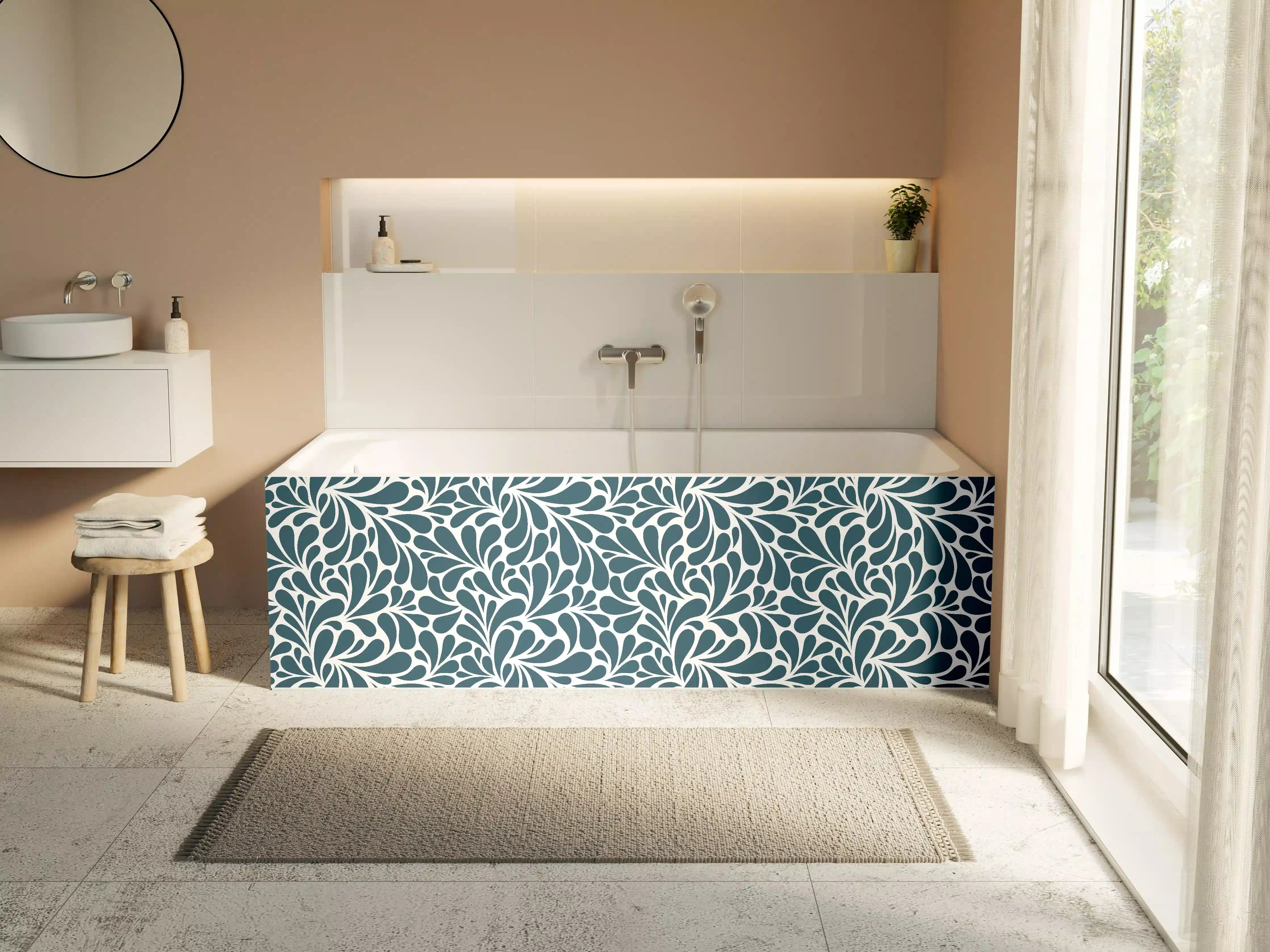 Badewannen-Rückwand - Dunkle blaue und weiße Musterdarstellung