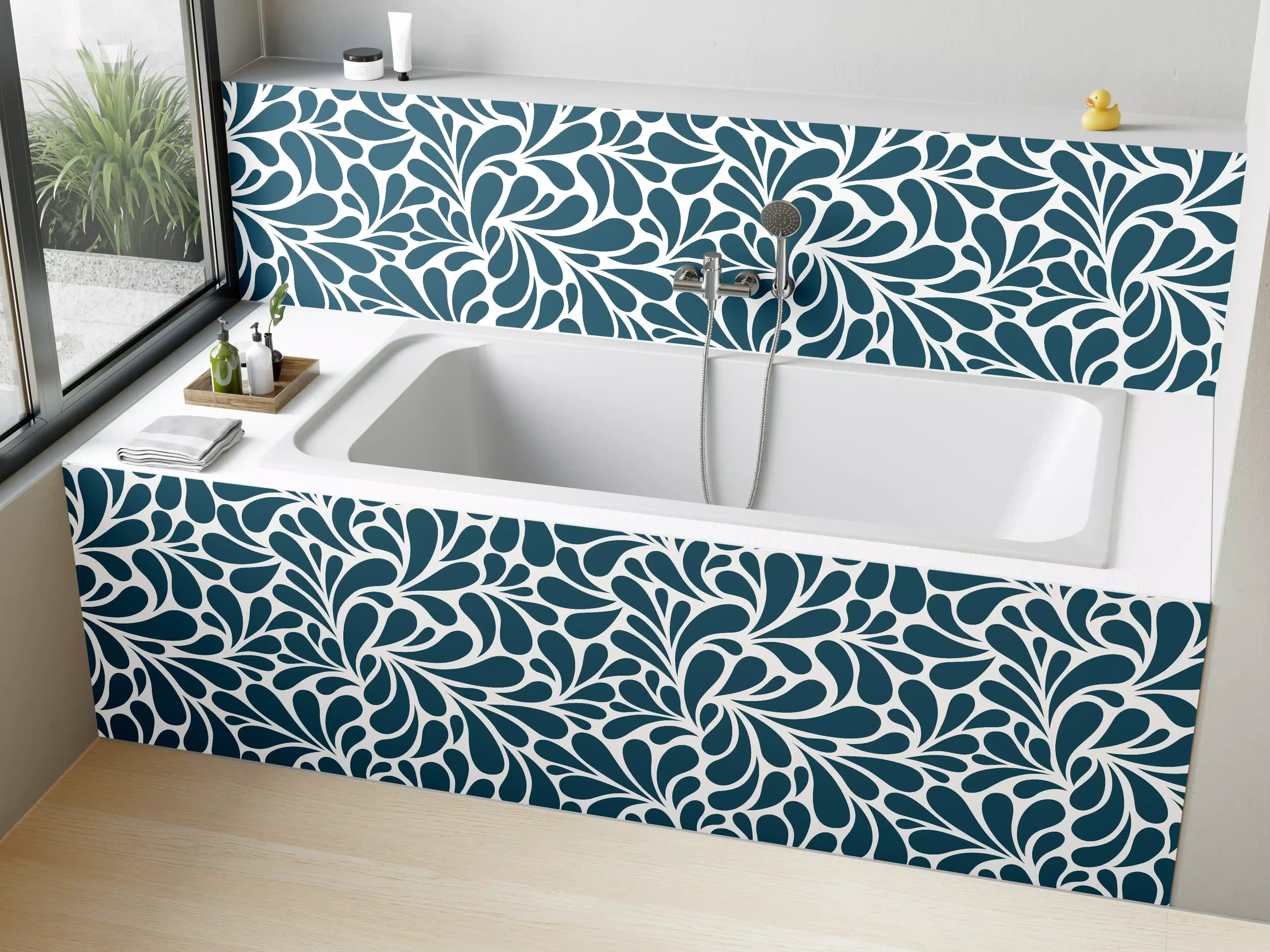 Badewannen-Rückwand - Dunkle blaue und weiße Musterdarstellung