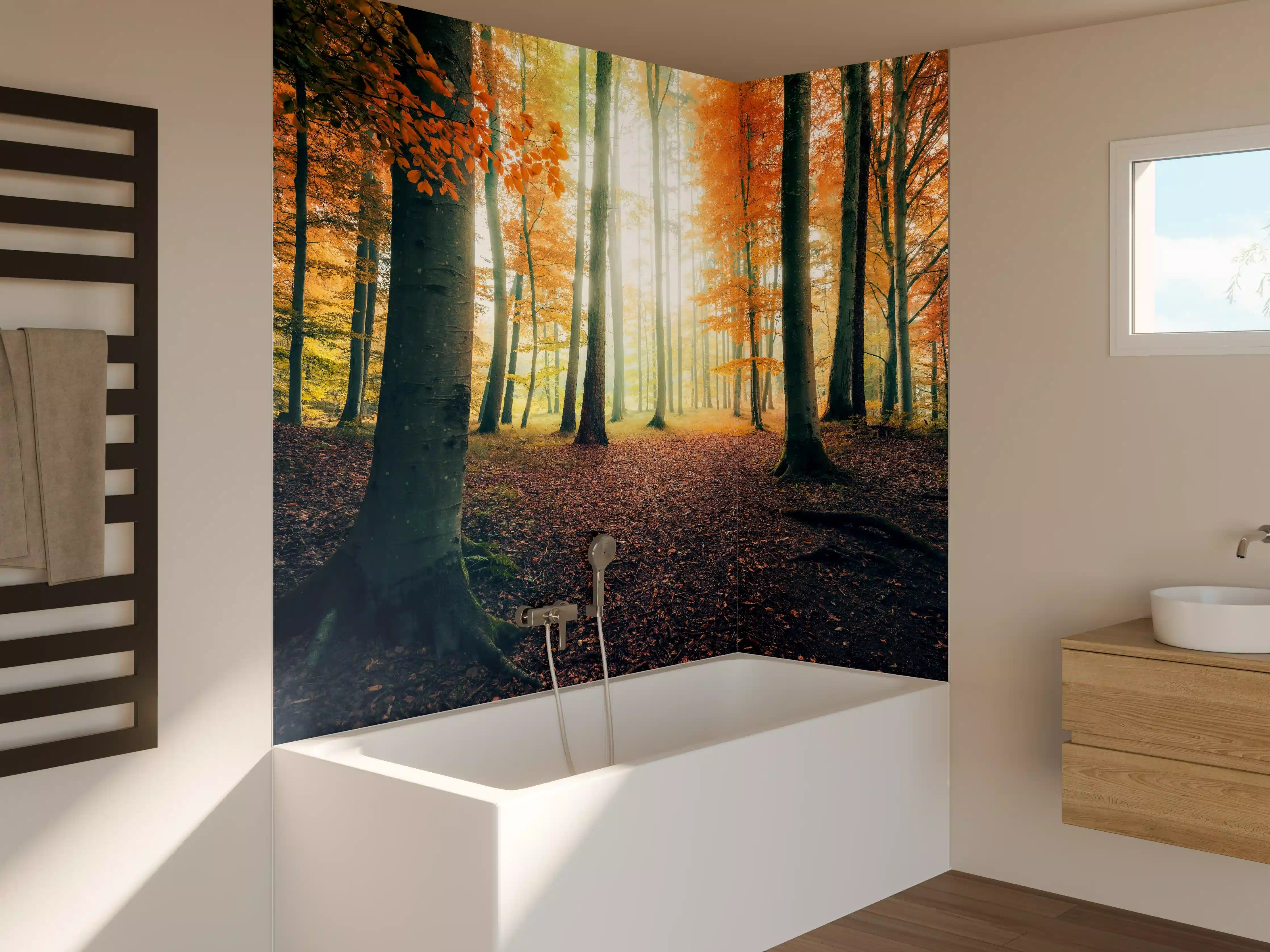 Badewannen-Rückwand - Dunkler Wald im Herbst