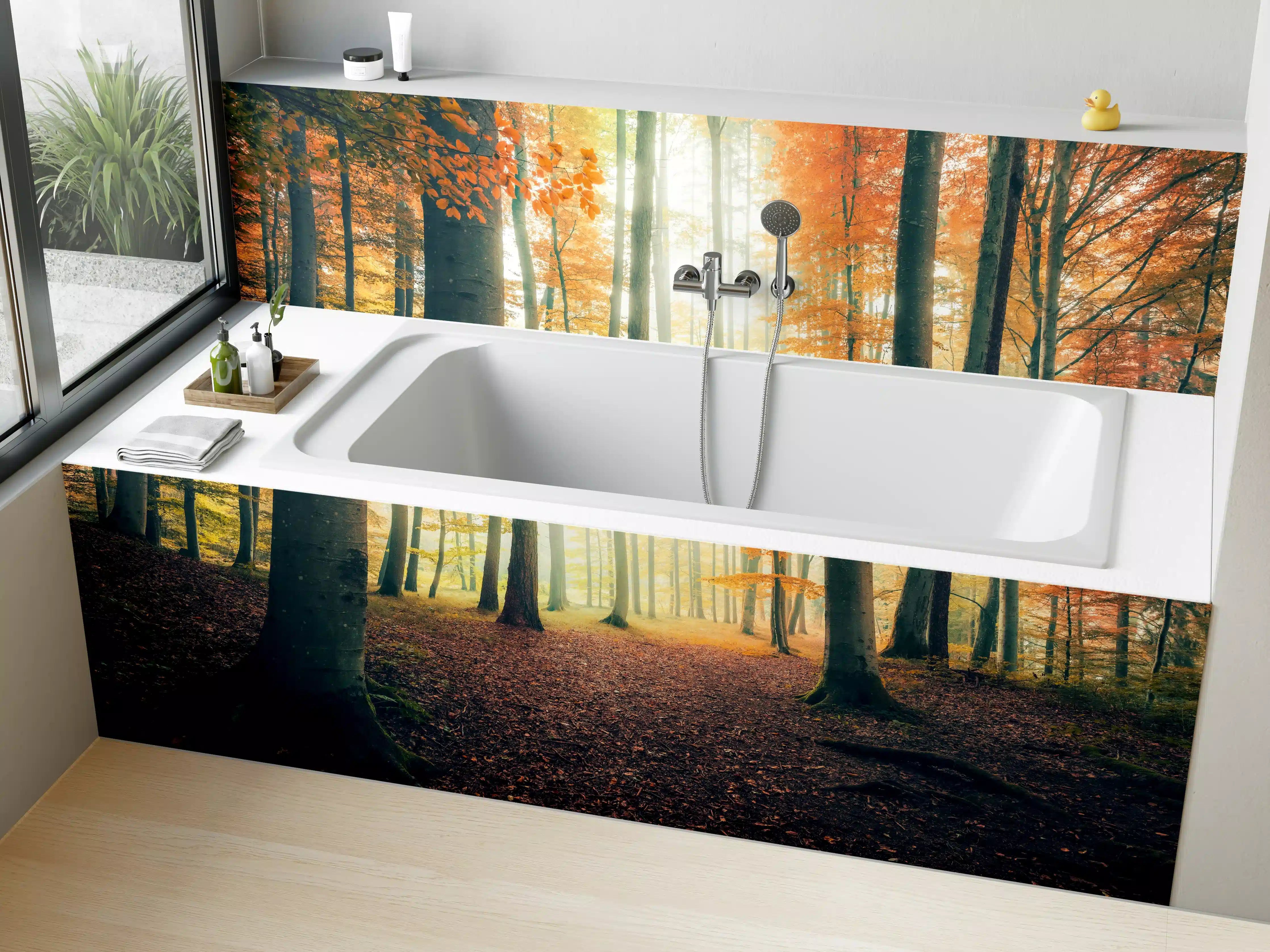 Badewannen-Rückwand - Dunkler Wald im Herbst