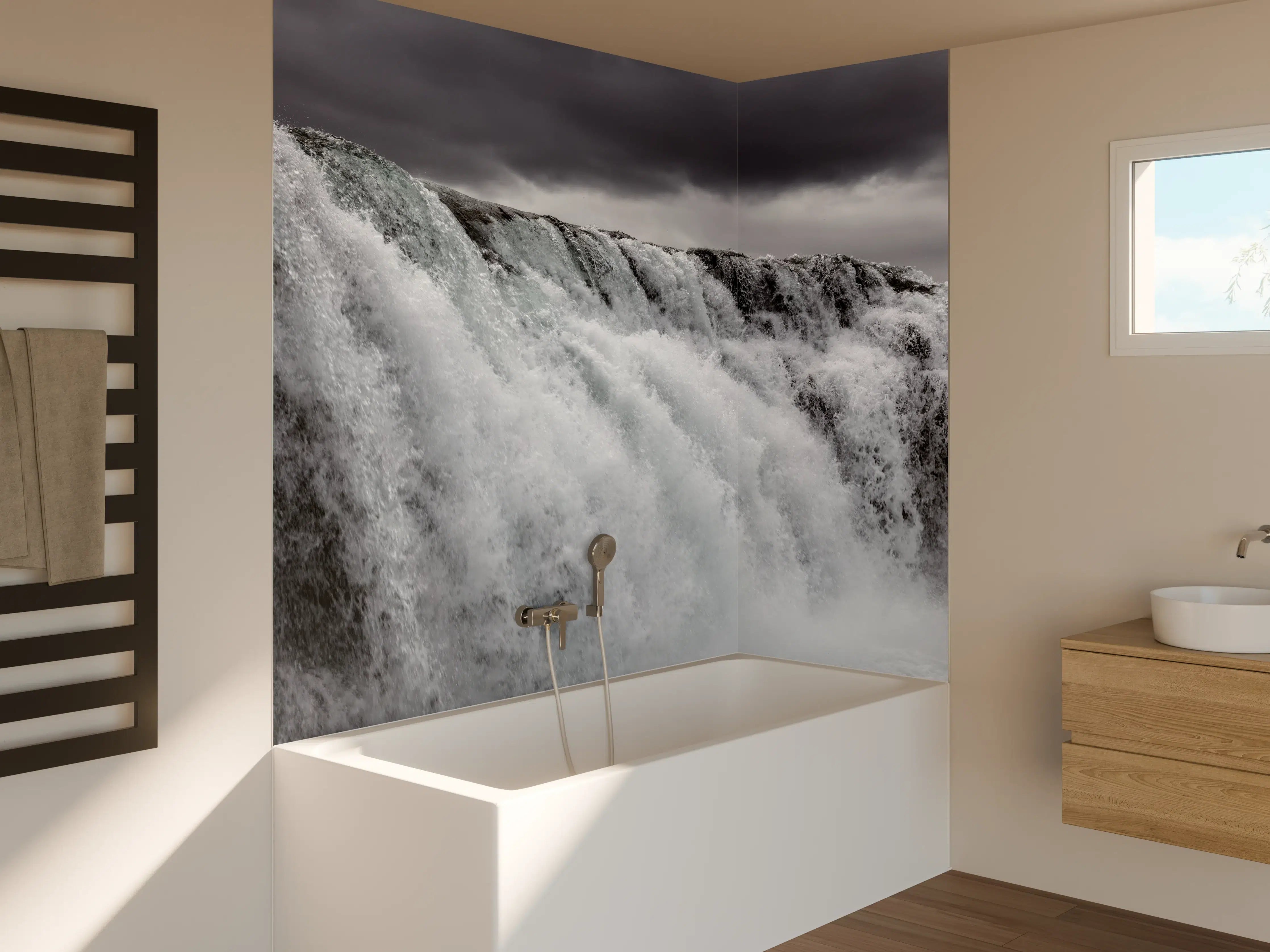 Badewannen-Rückwand - Dunkler Wasserfall