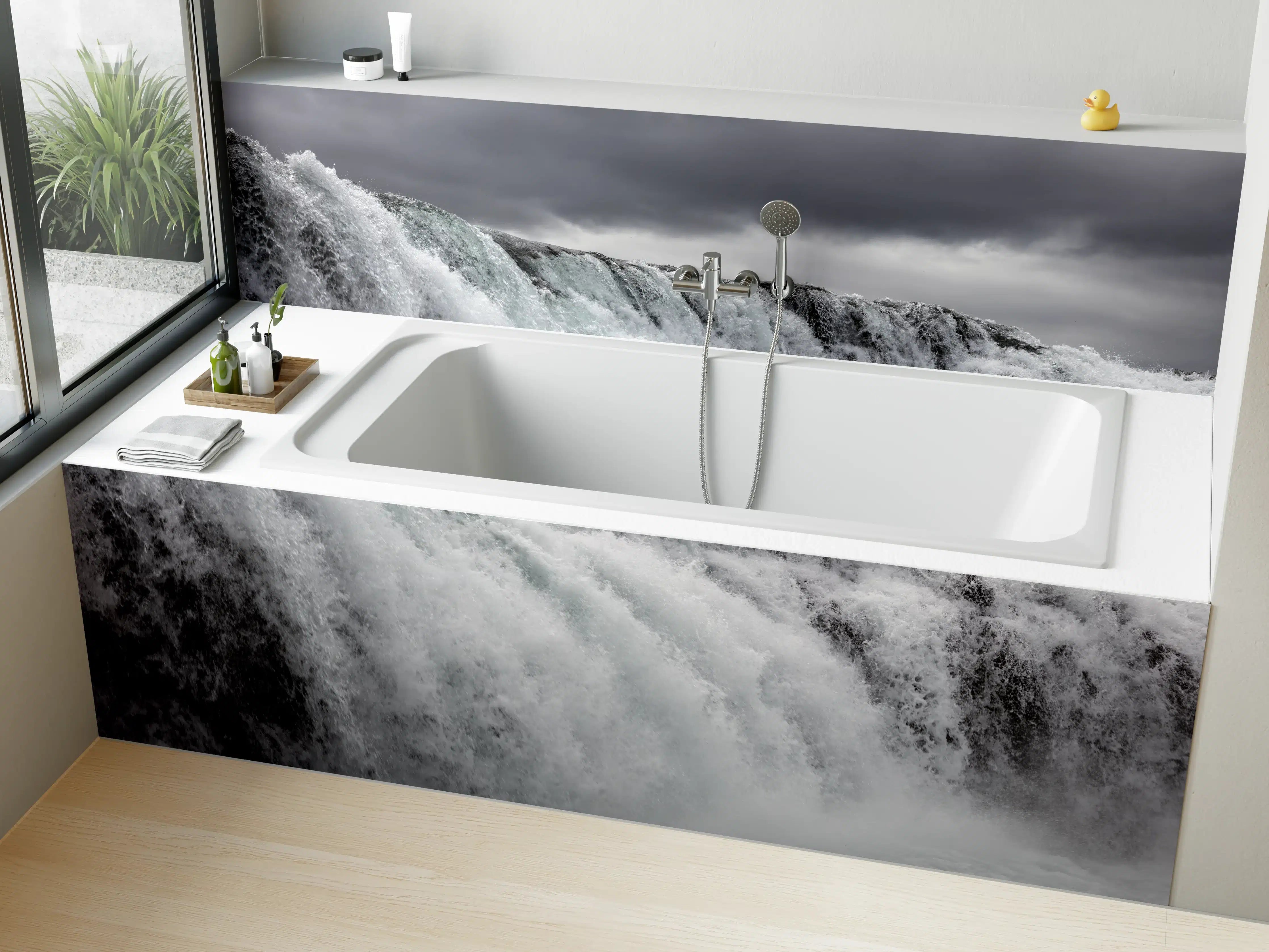 Badewannen-Rückwand - Dunkler Wasserfall