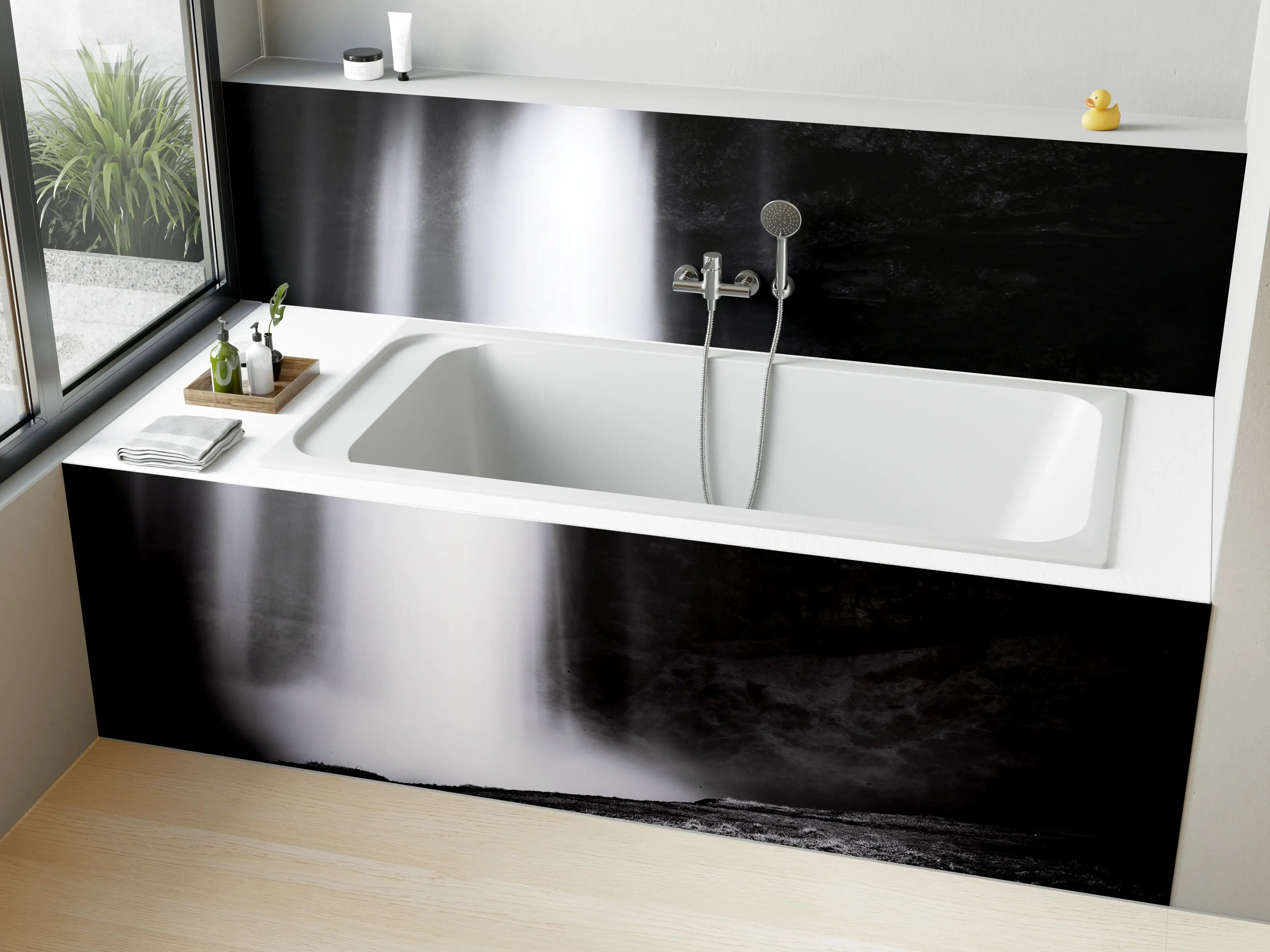 Badewannen-Rückwand - Dunkler Wasserfall mit Lichtstreifen