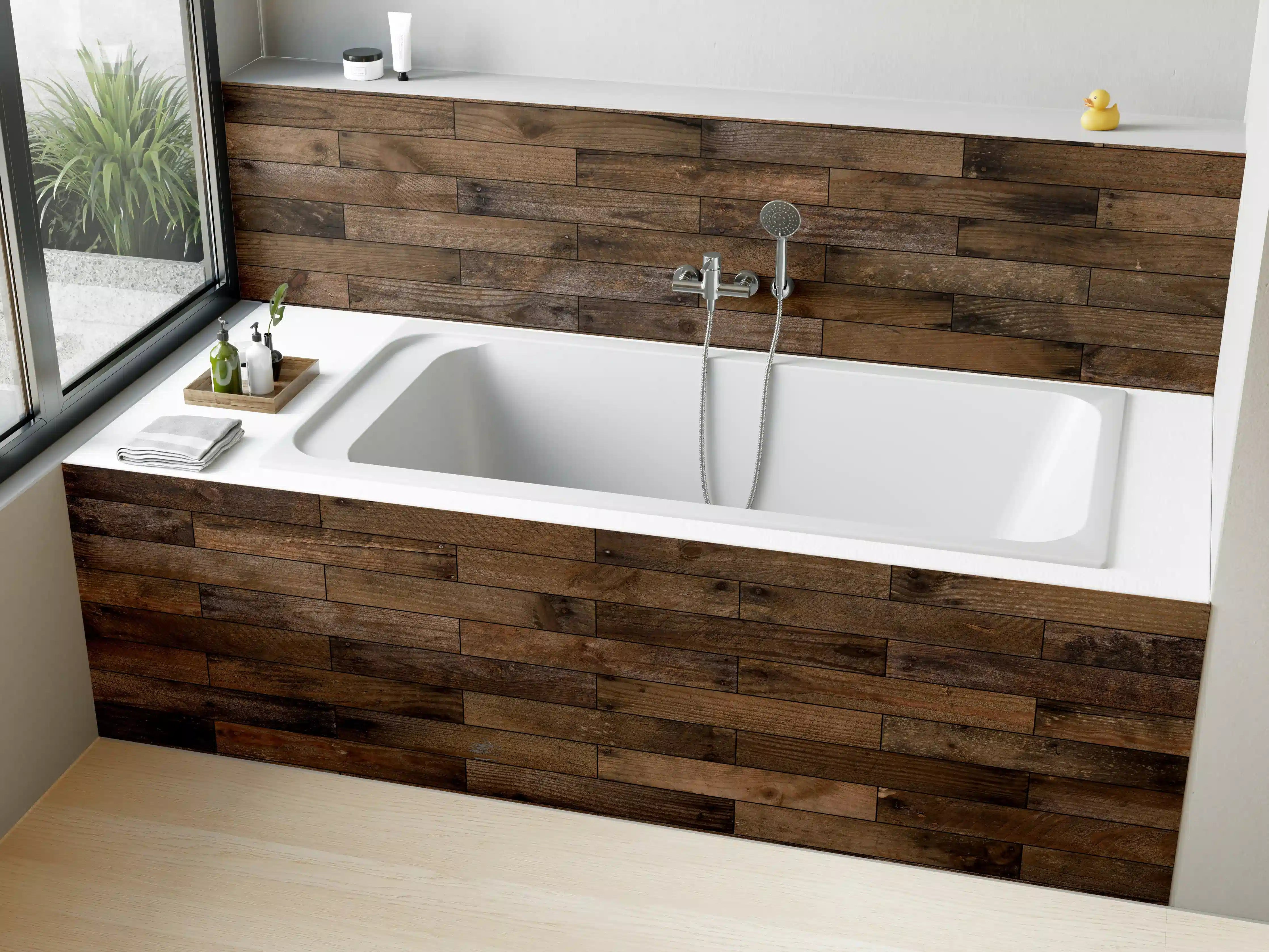Badewannen-Rückwand - Dunkles Holzmuster