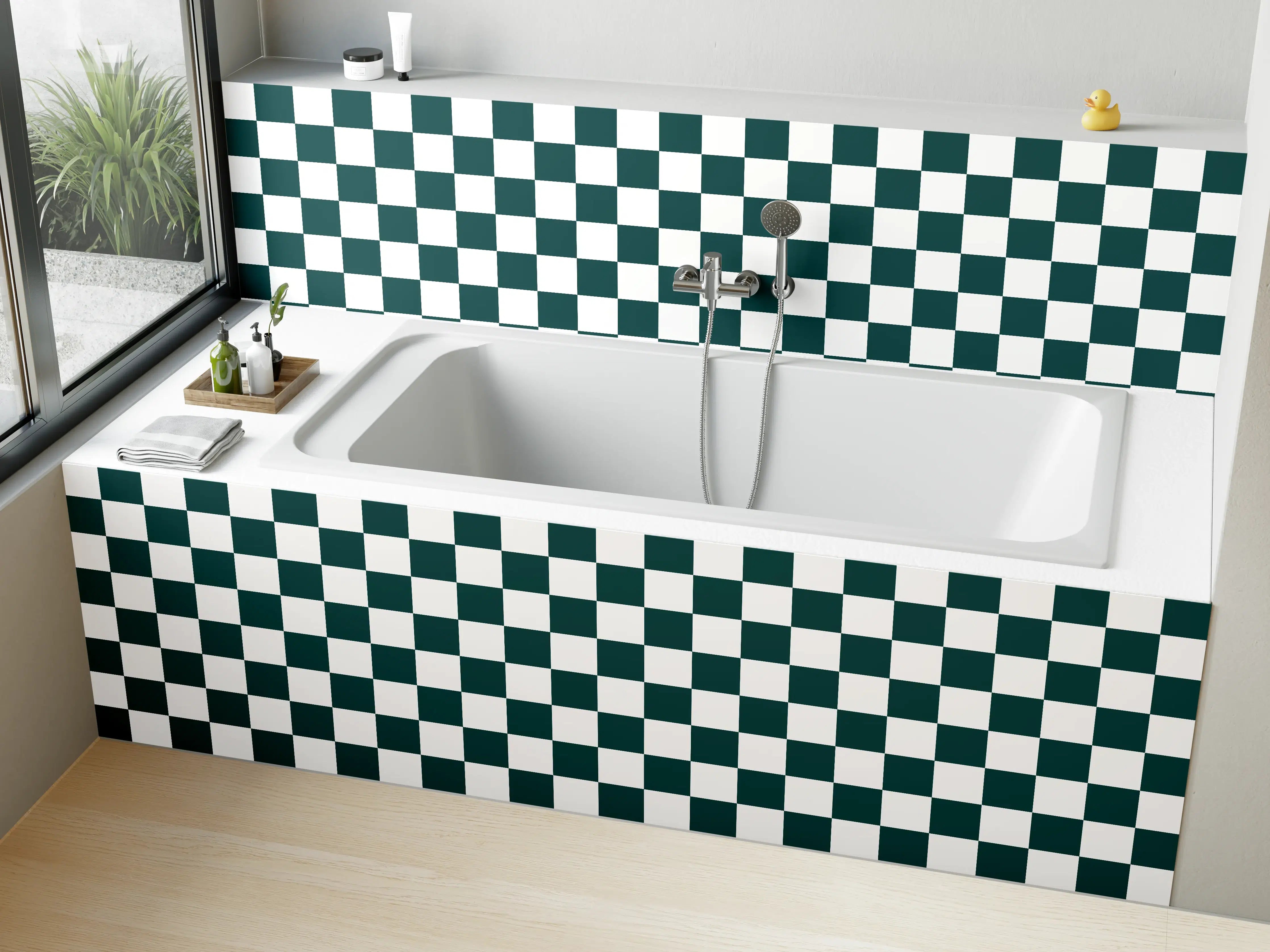 Badewannen-Rückwand - Dunkles Karomuster mit Grüntönen
