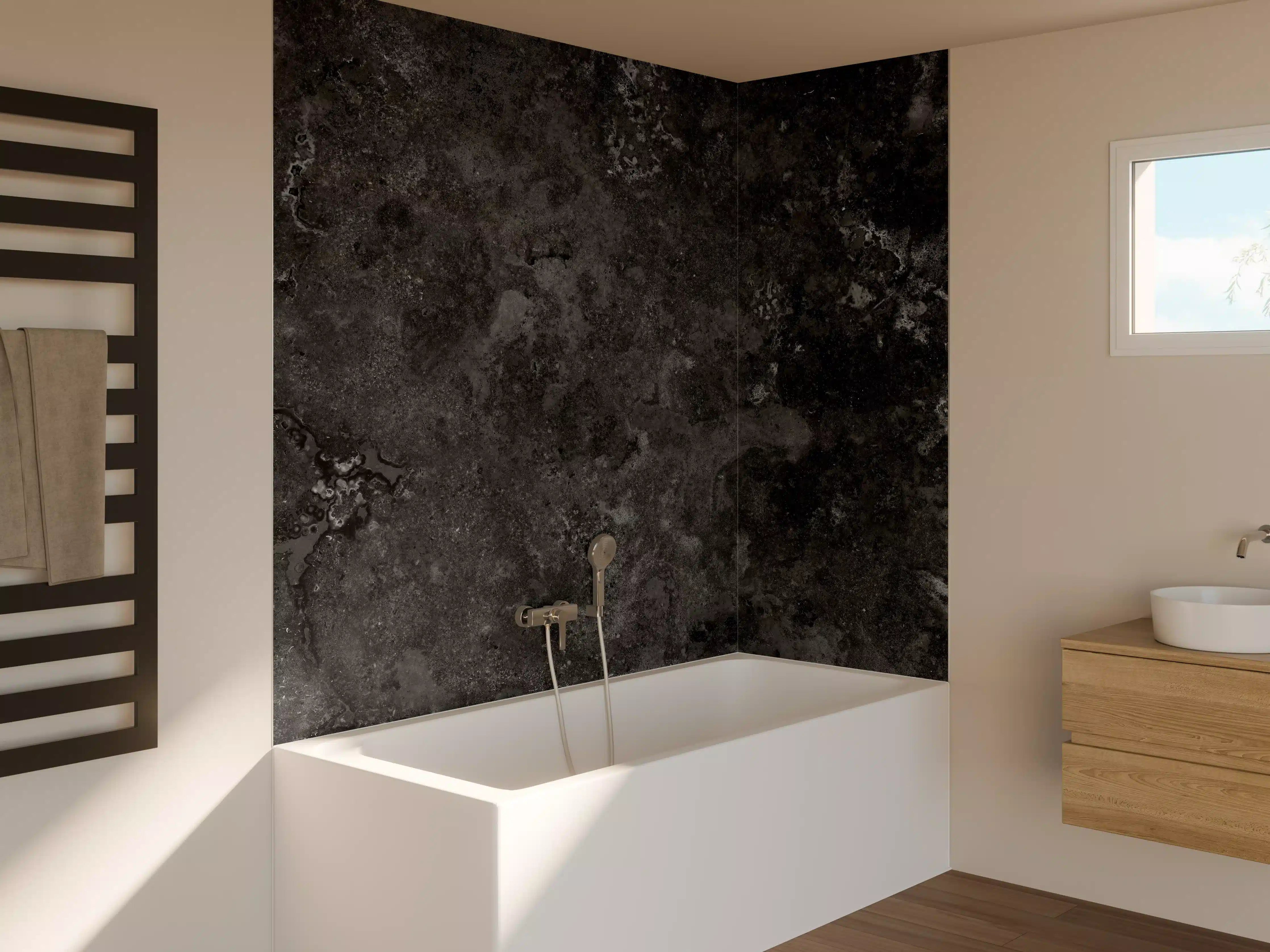 Badewannen-Rückwand - Dunkles Marmor Stein Design