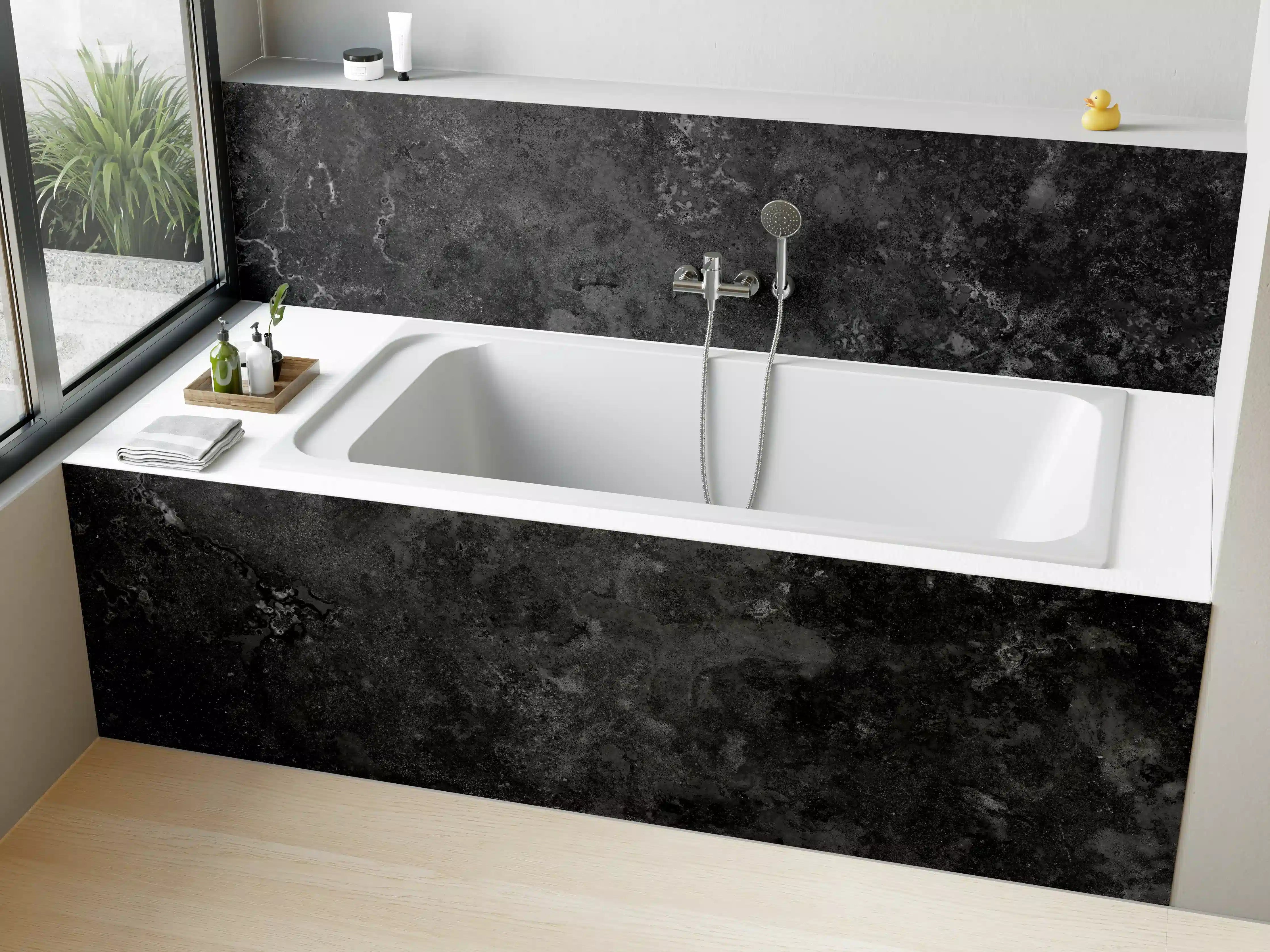 Badewannen-Rückwand - Dunkles Marmor Stein Design