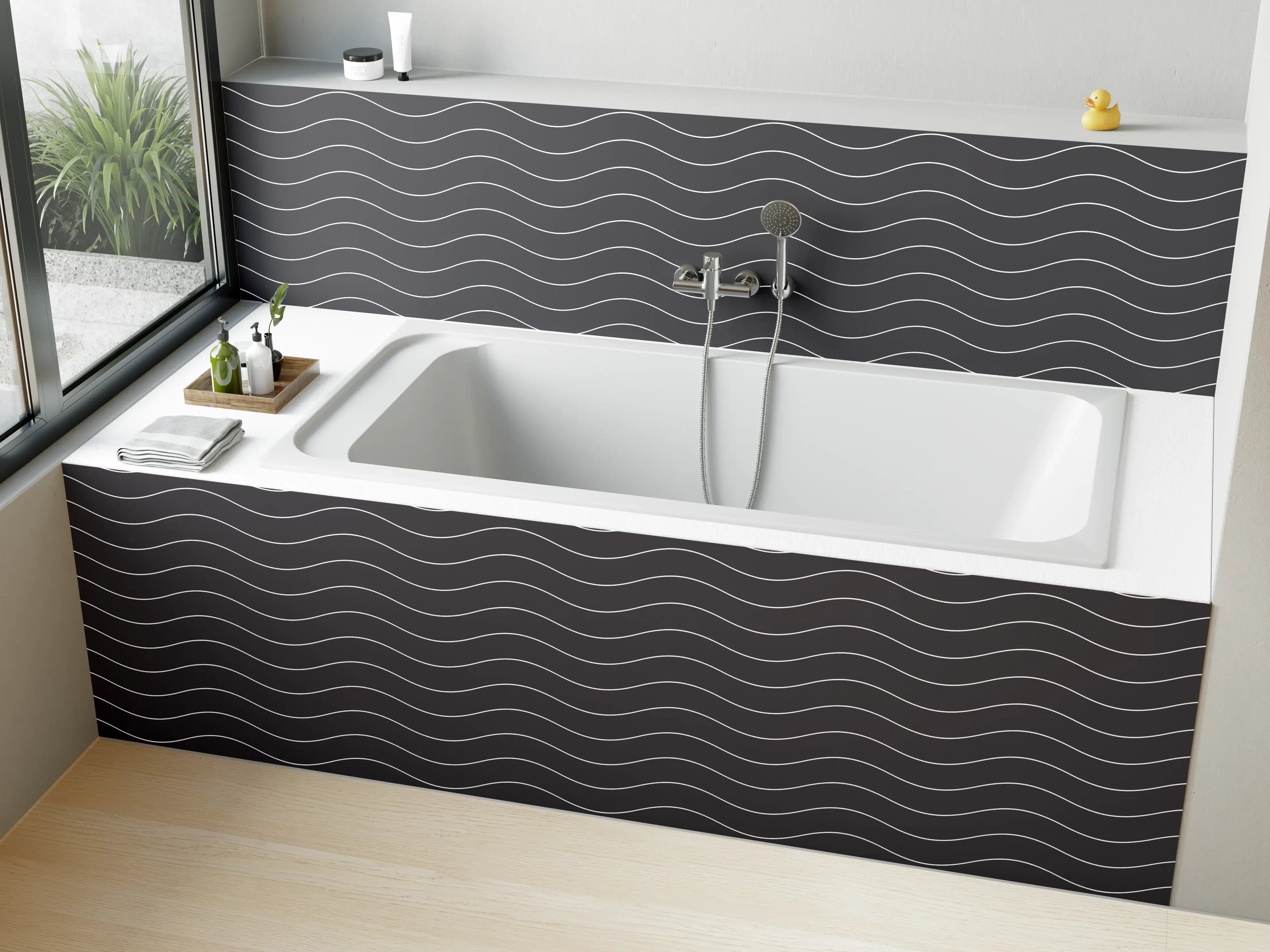 Badewannen-Rückwand - Dunkles Wellenmuster mit eleganter Textur