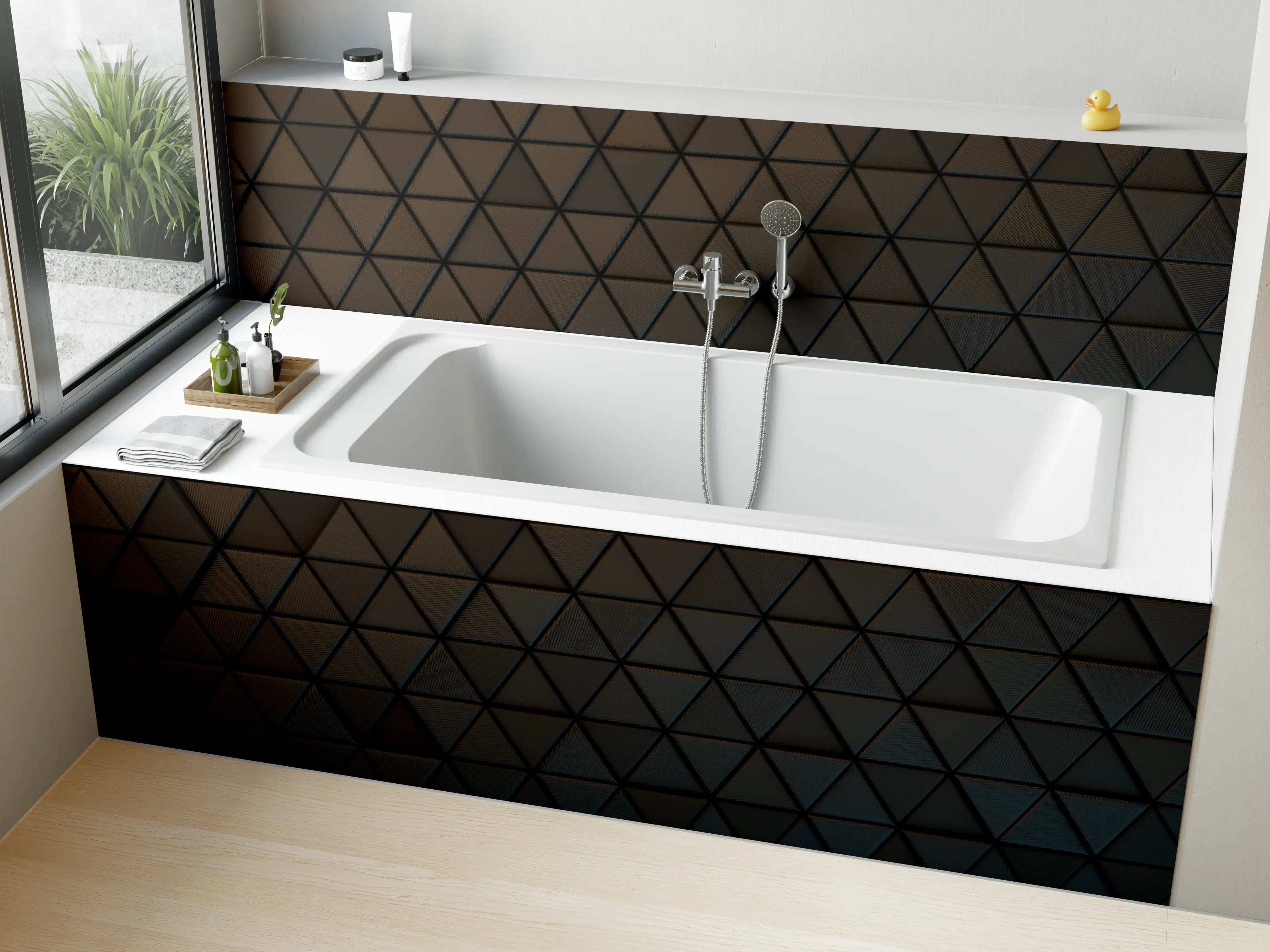 Badewannen-Rückwand - Dunkles geometrisches Muster in Triangle-Design