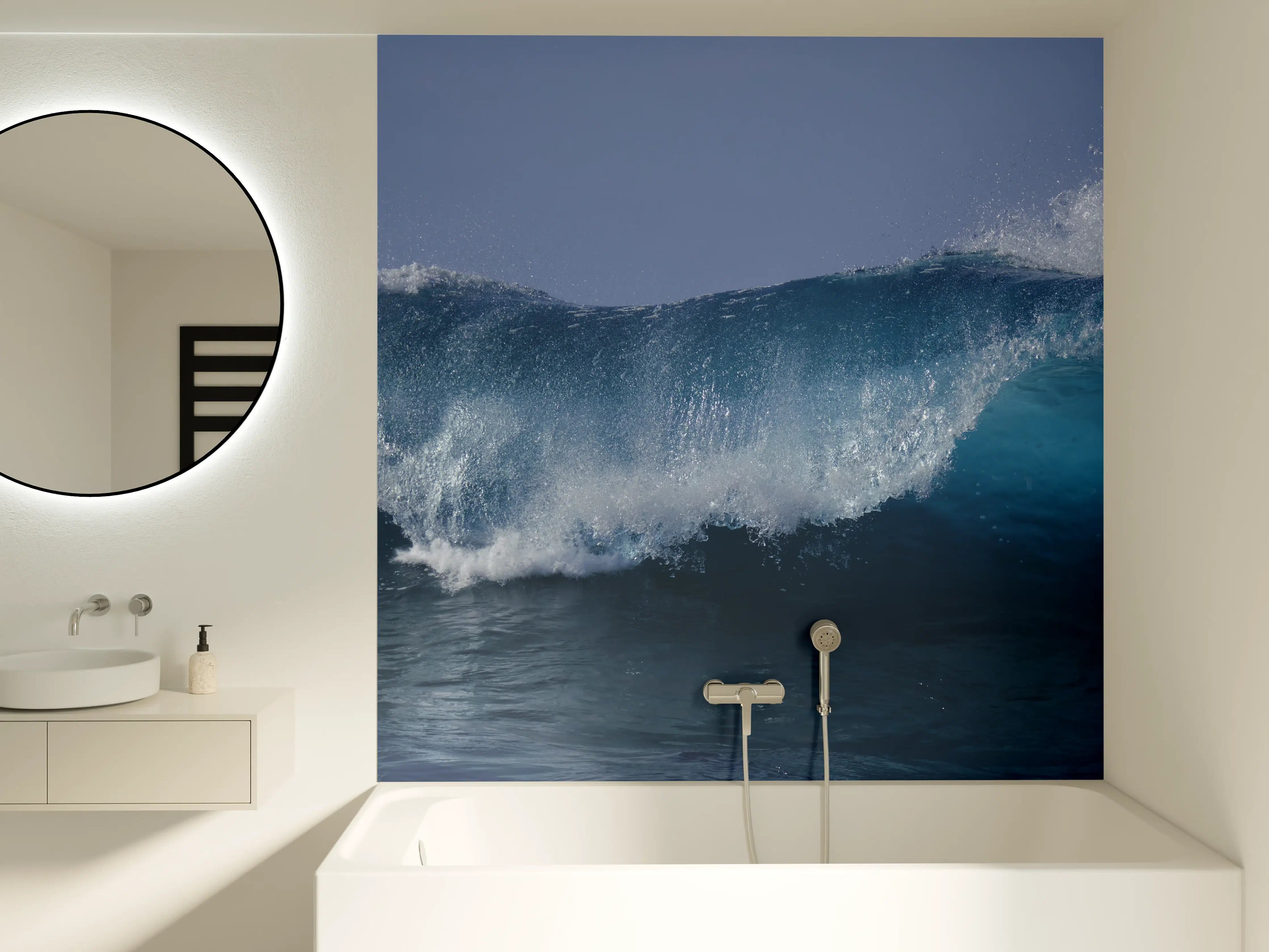 Badewannen-Rückwand - Dynamische Meereswelle in Blau