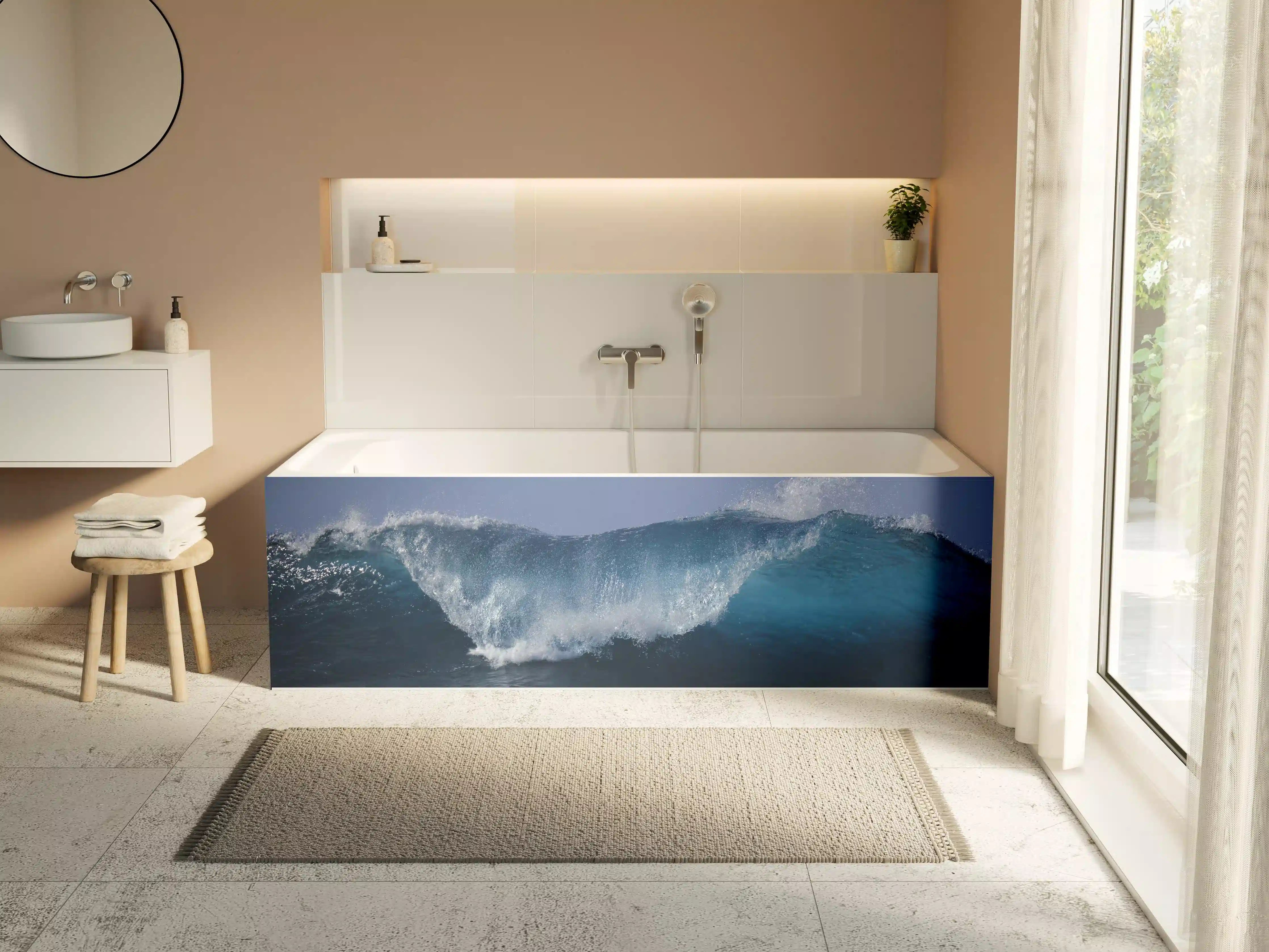 Badewannen-Rückwand - Dynamische Meereswelle in Blau
