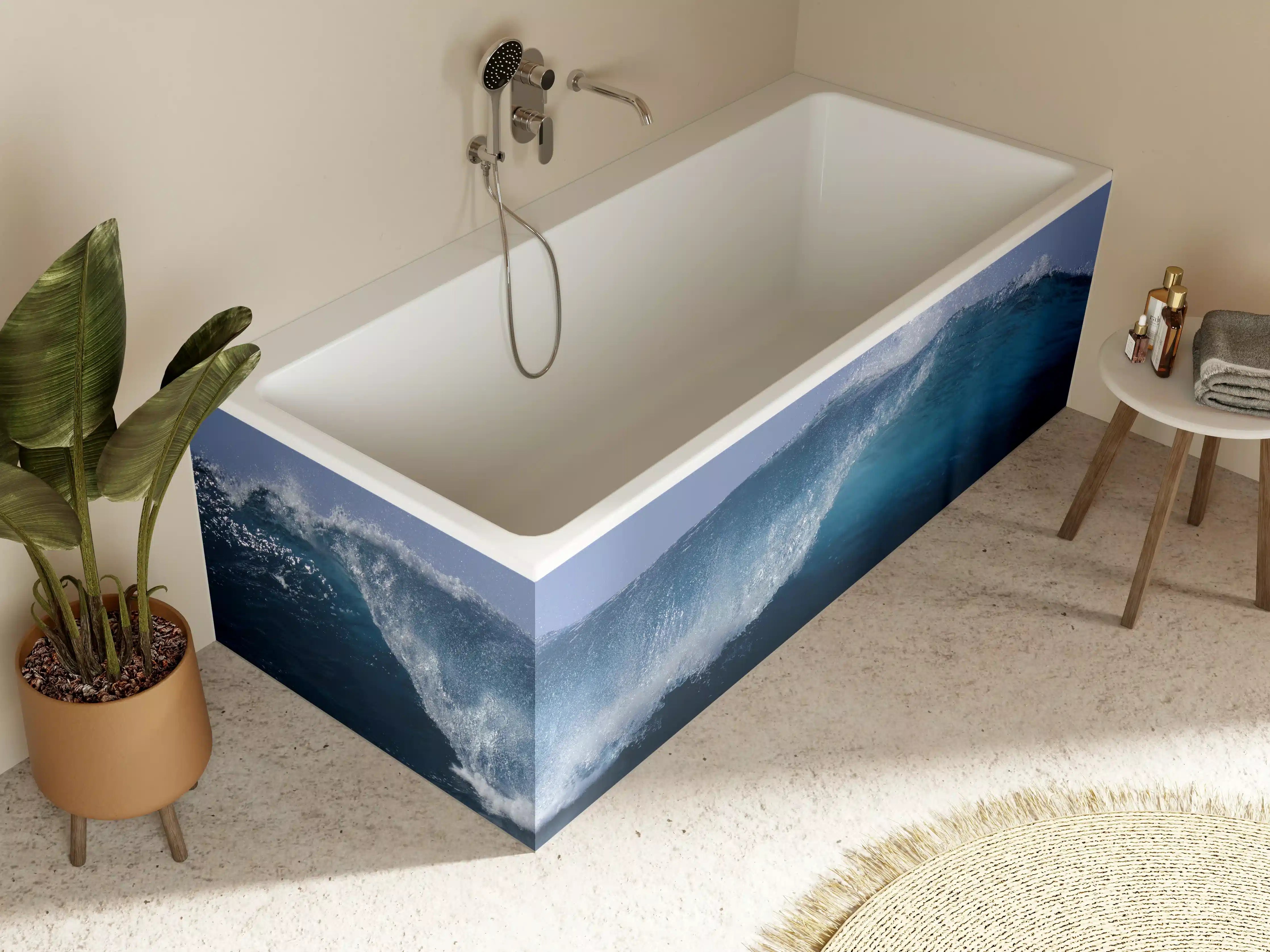 Badewannen-Rückwand - Dynamische Meereswelle in Blau
