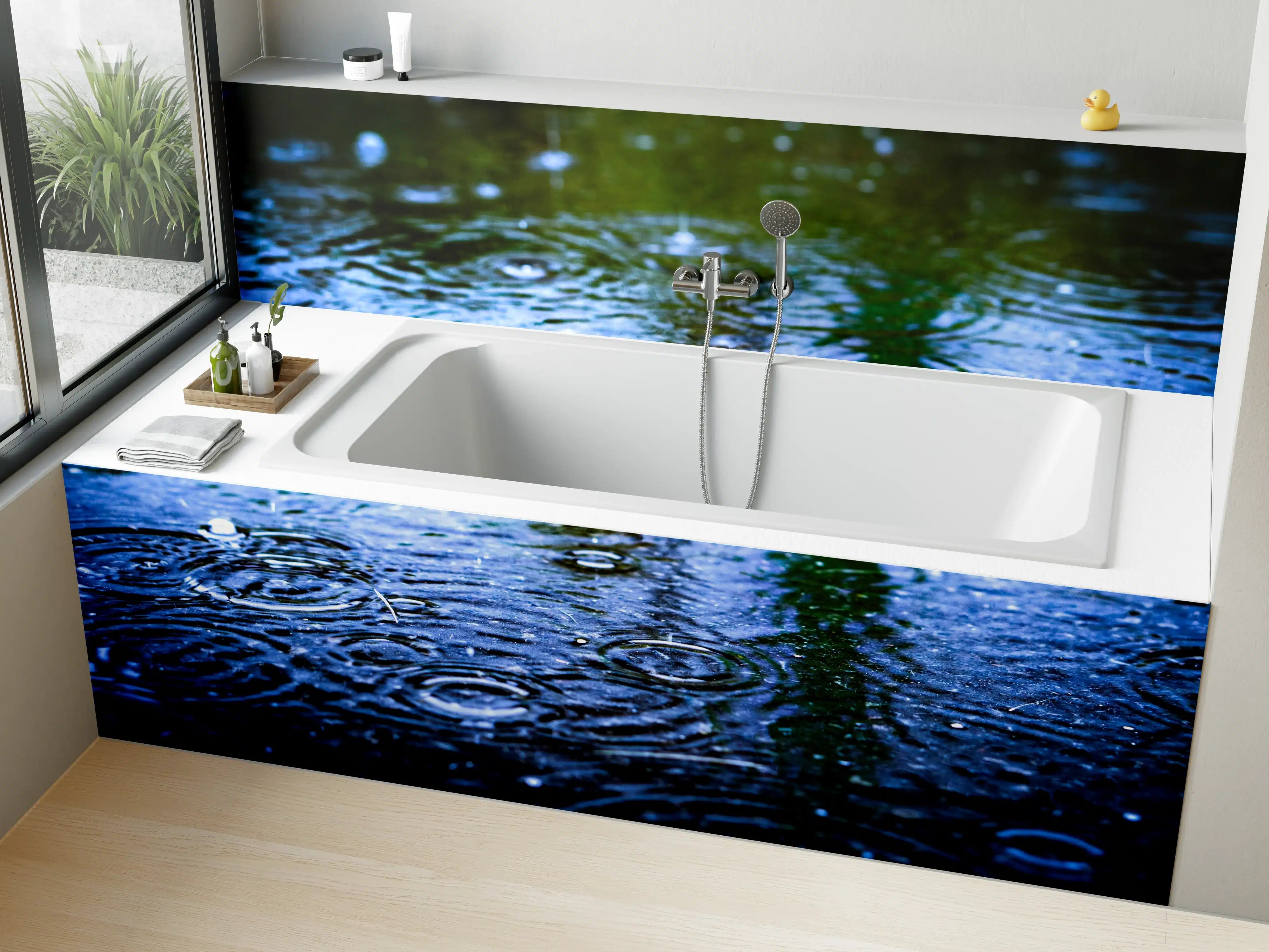 Badewannen-Rückwand - Dynamische Regentropfen auf Wasseroberfläche