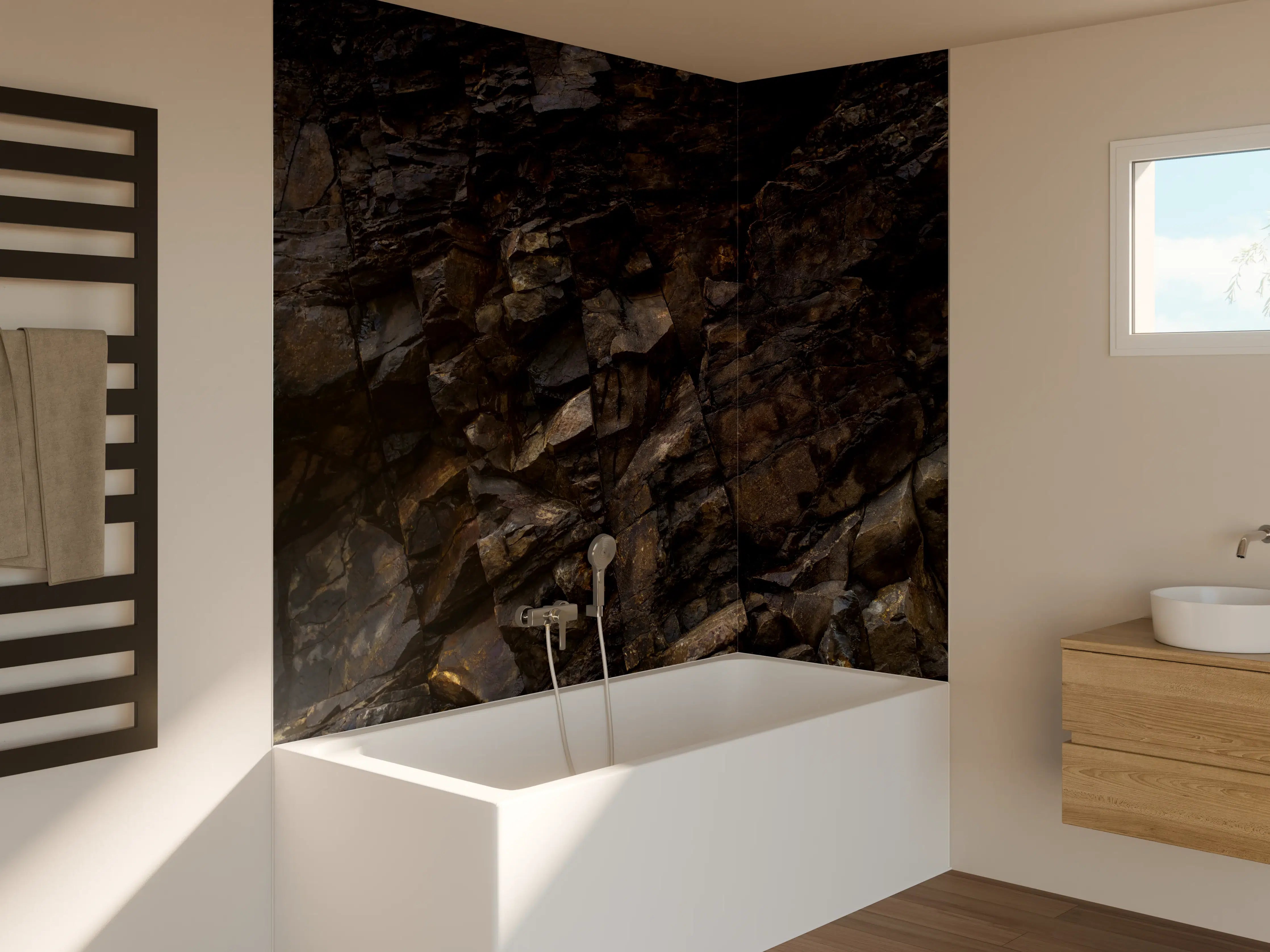 Badewannen-Rückwand - Edle Dunkle Steintextur
