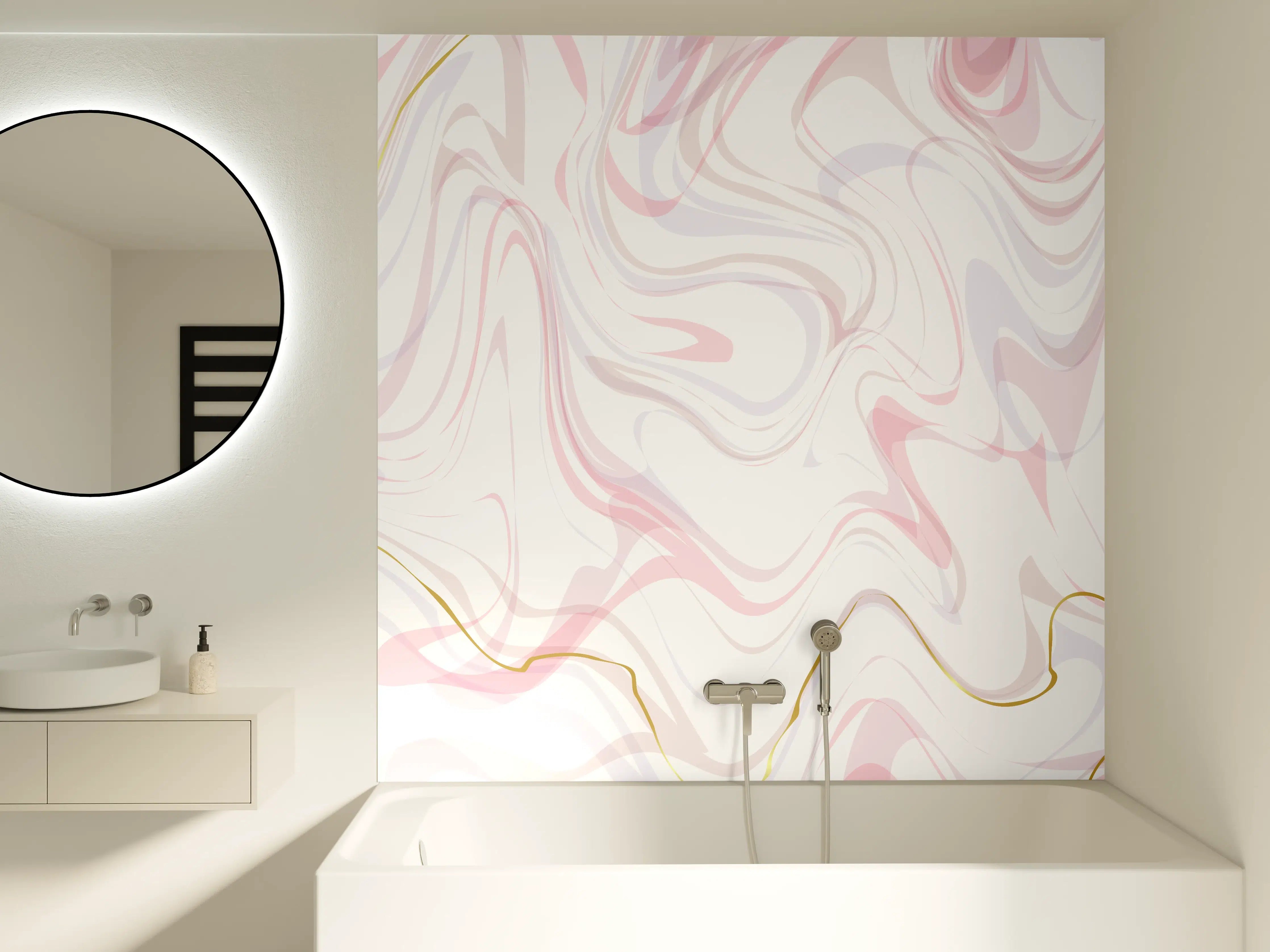 Badewannen-Rückwand - Edle Marmoroptik in Rosé-Weiß