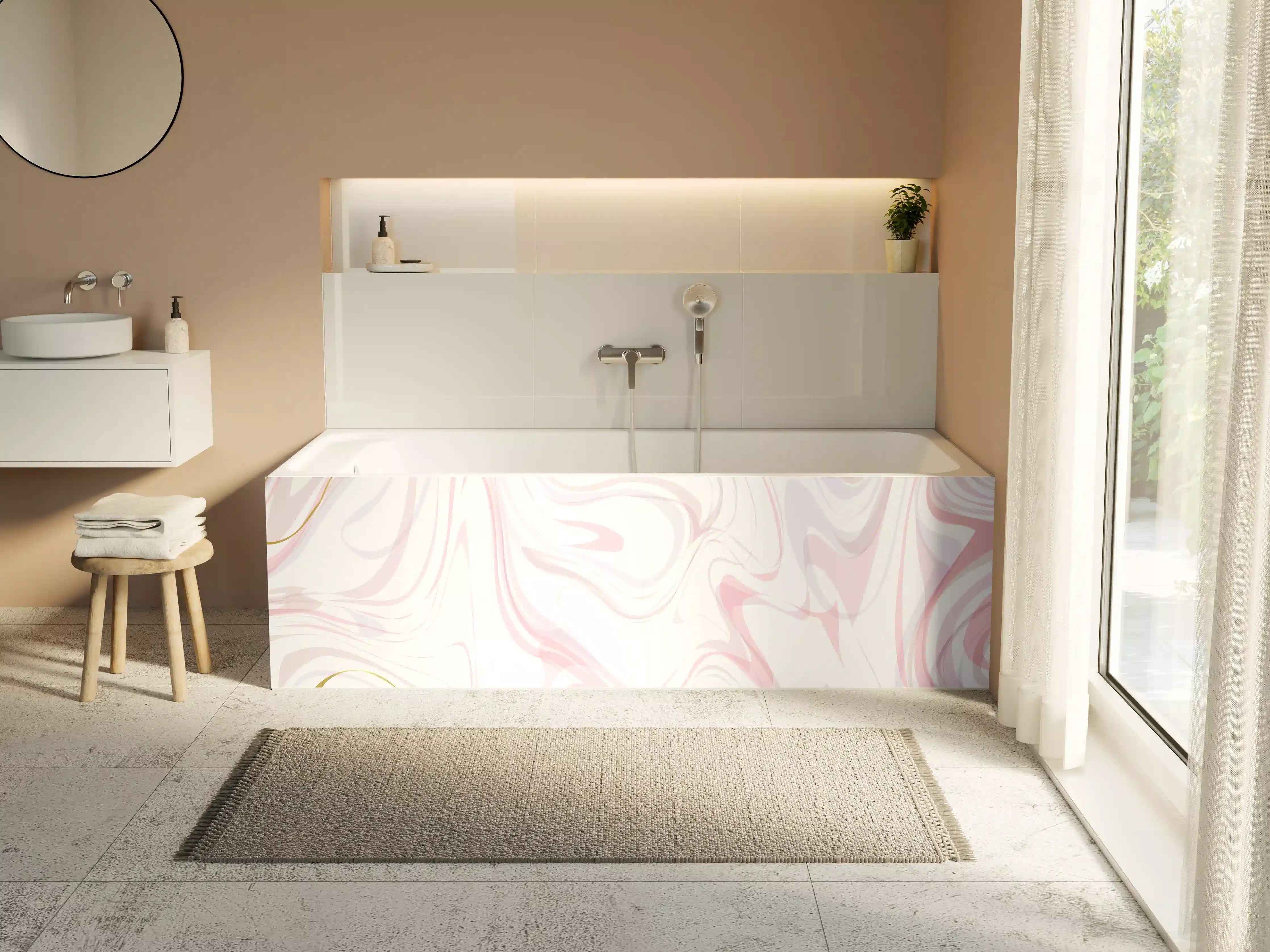 Badewannen-Rückwand - Edle Marmoroptik in Rosé-Weiß
