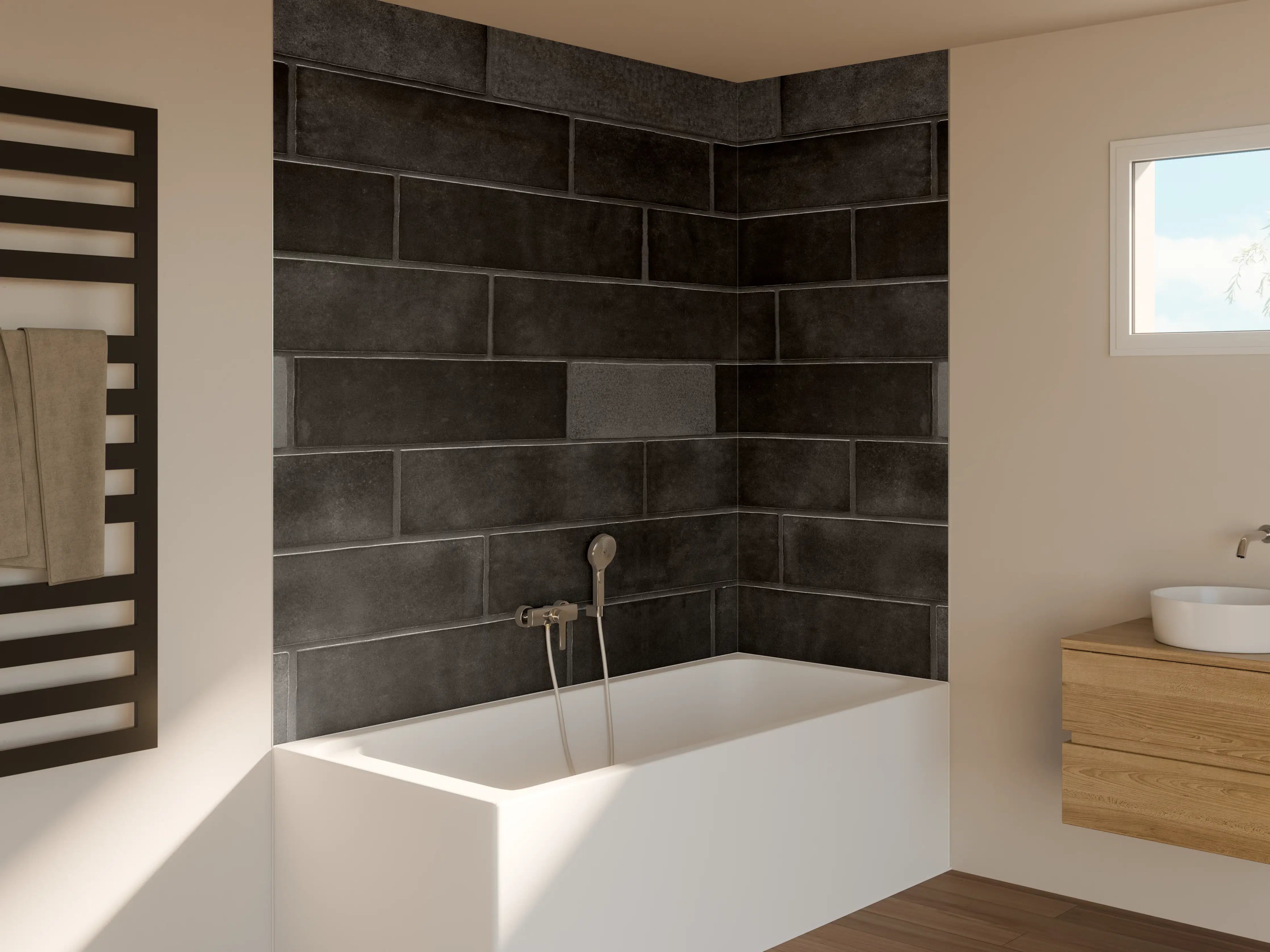 Badewannen-Rückwand - Edle Schwarze Ziegel
