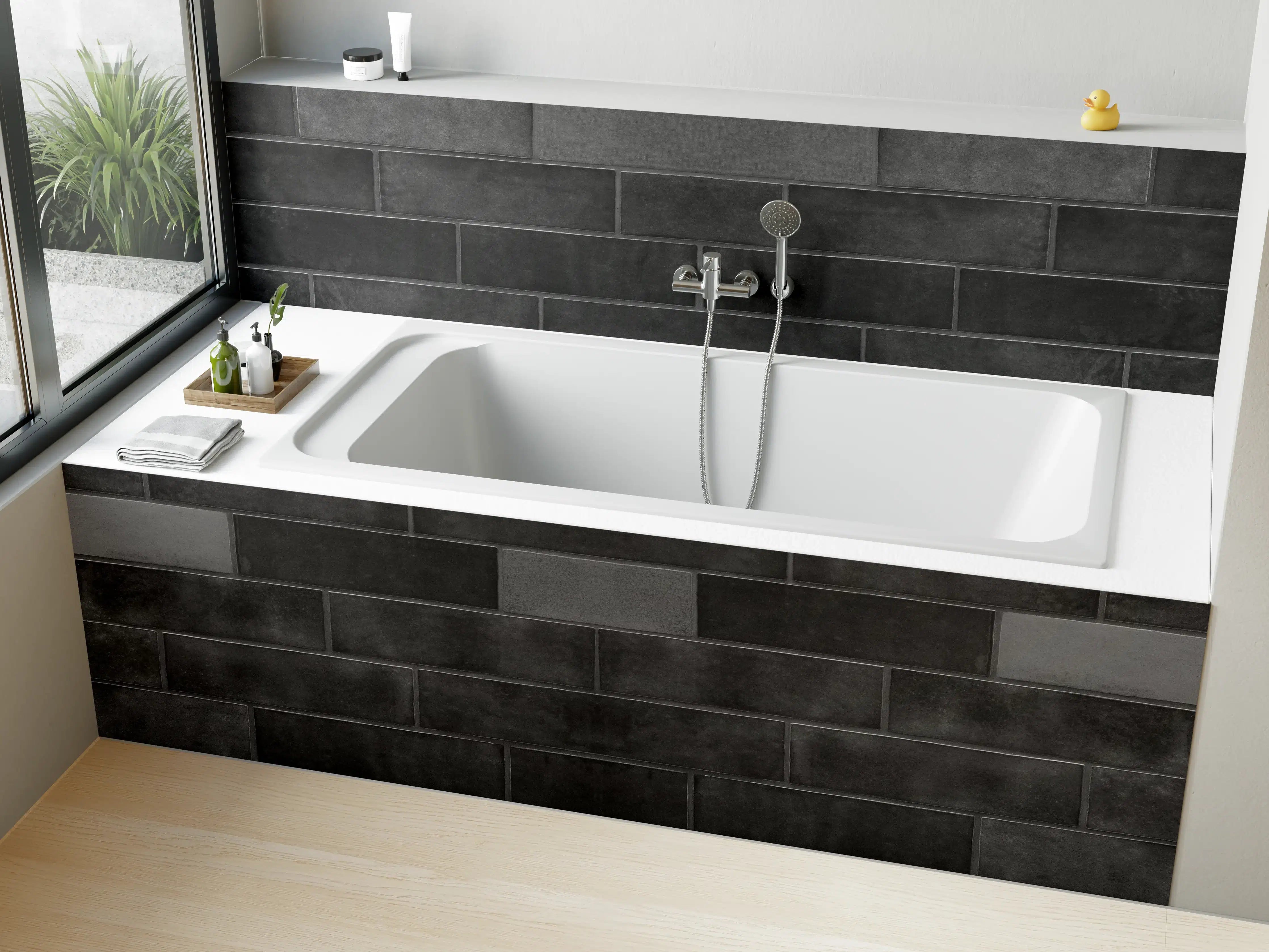 Badewannen-Rückwand - Edle Schwarze Ziegel