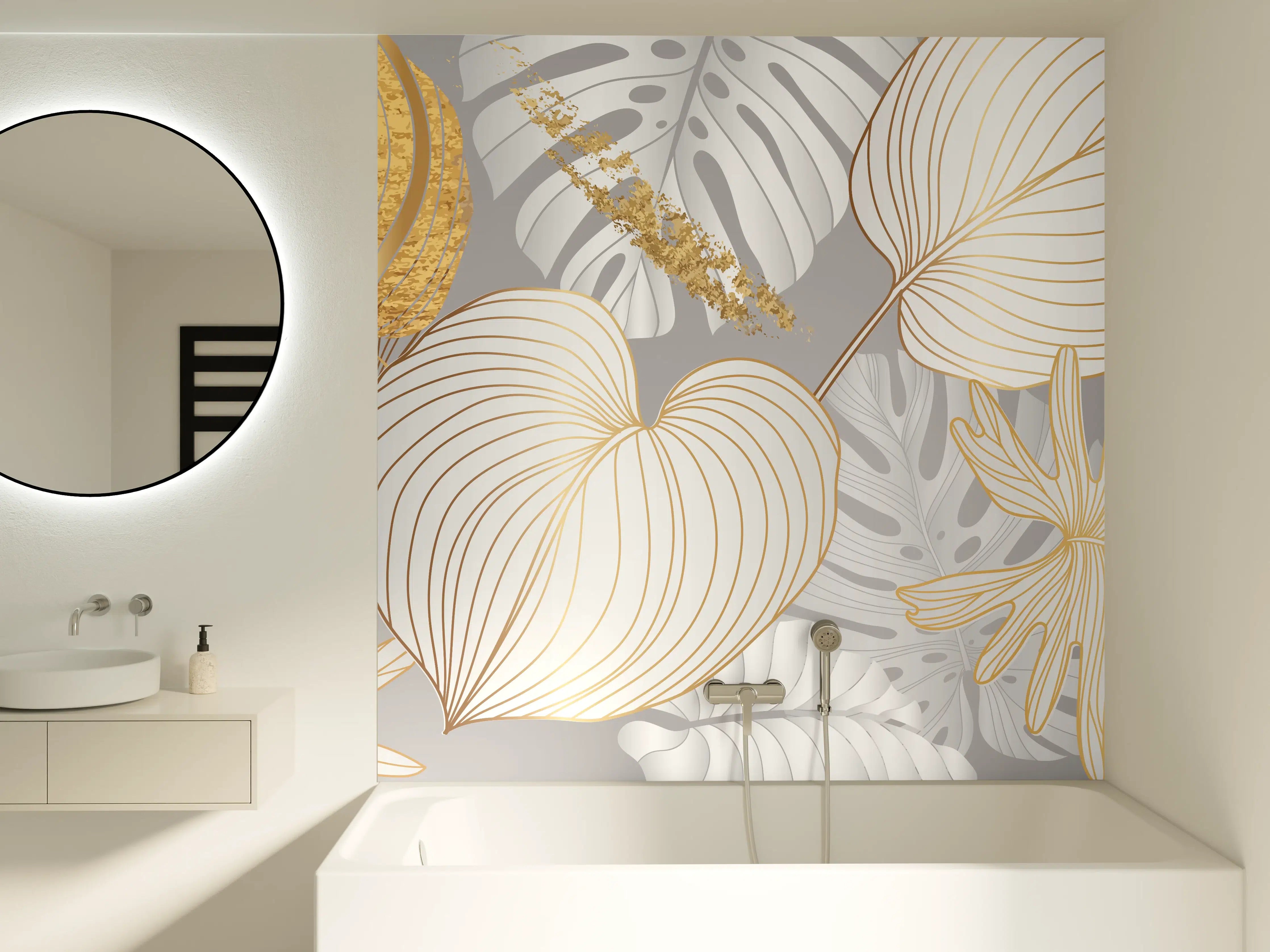 Badewannen-Rückwand - Edles Gold-Blatt-Design