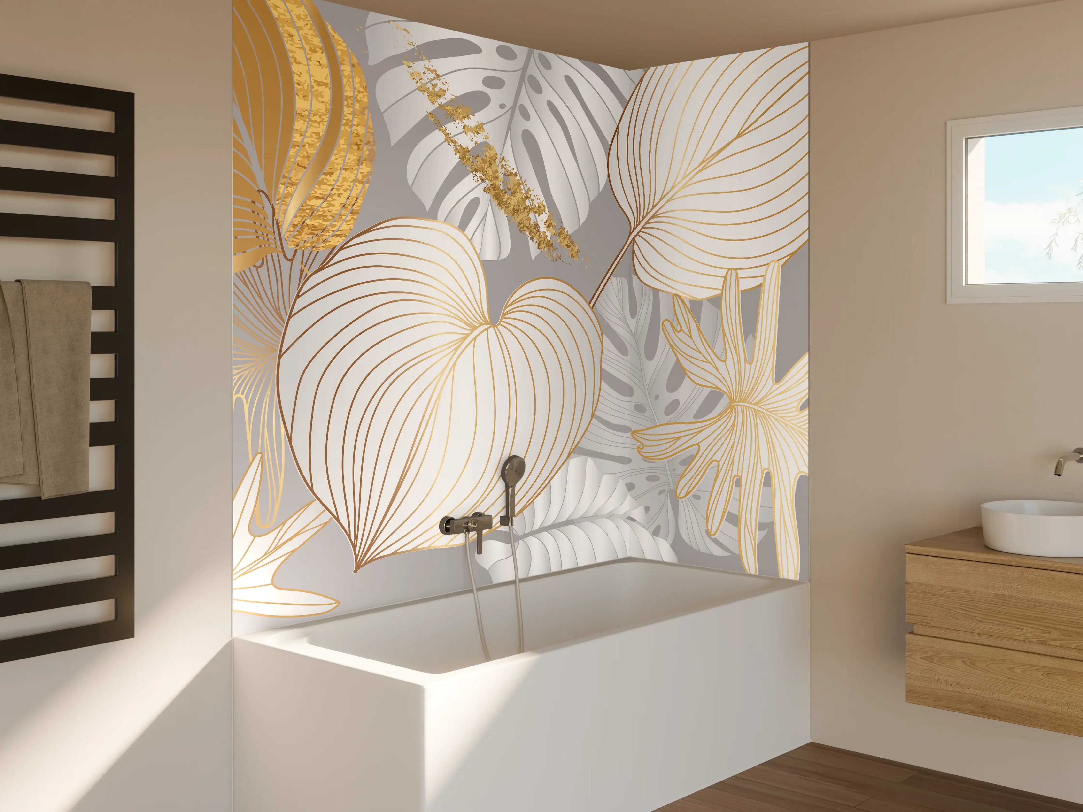 Badewannen-Rückwand - Edles Gold-Blatt-Design