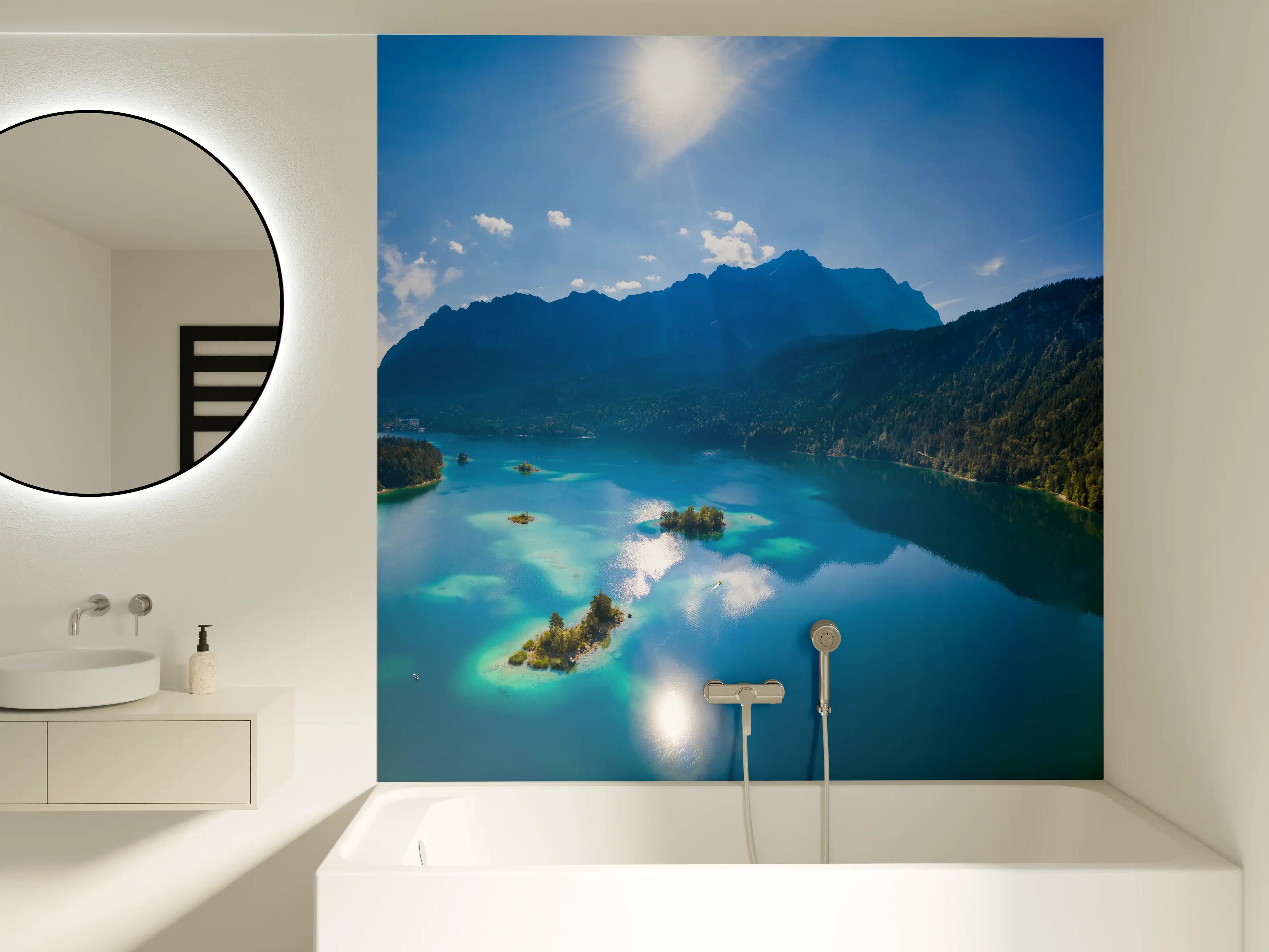 Badewannen-Rückwand - Eibsees mit der Zugspitze im Hintergrund