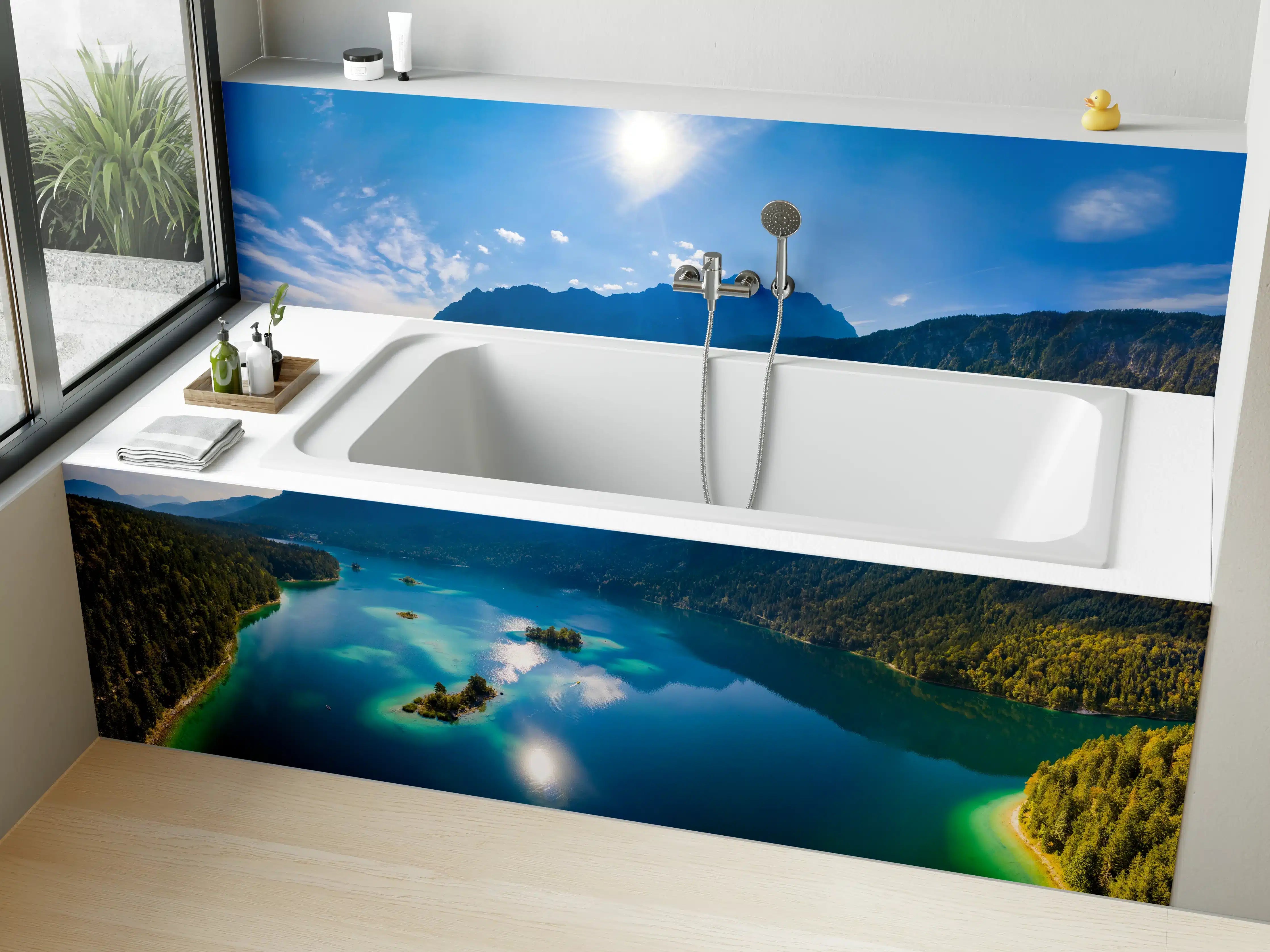 Badewannen-Rückwand - Eibsees mit der Zugspitze im Hintergrund