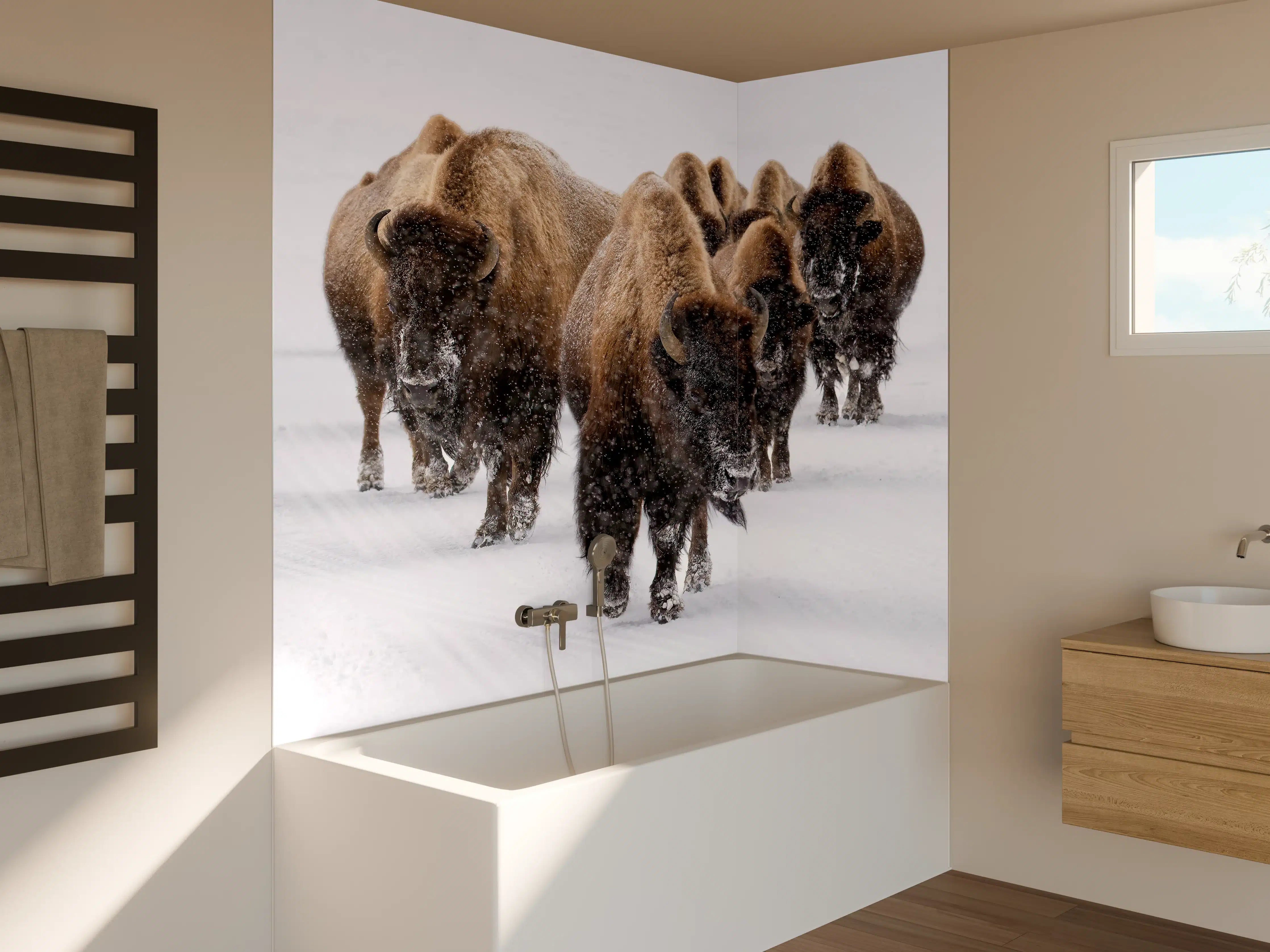 Badewannen-Rückwand - Eine Bison Herde