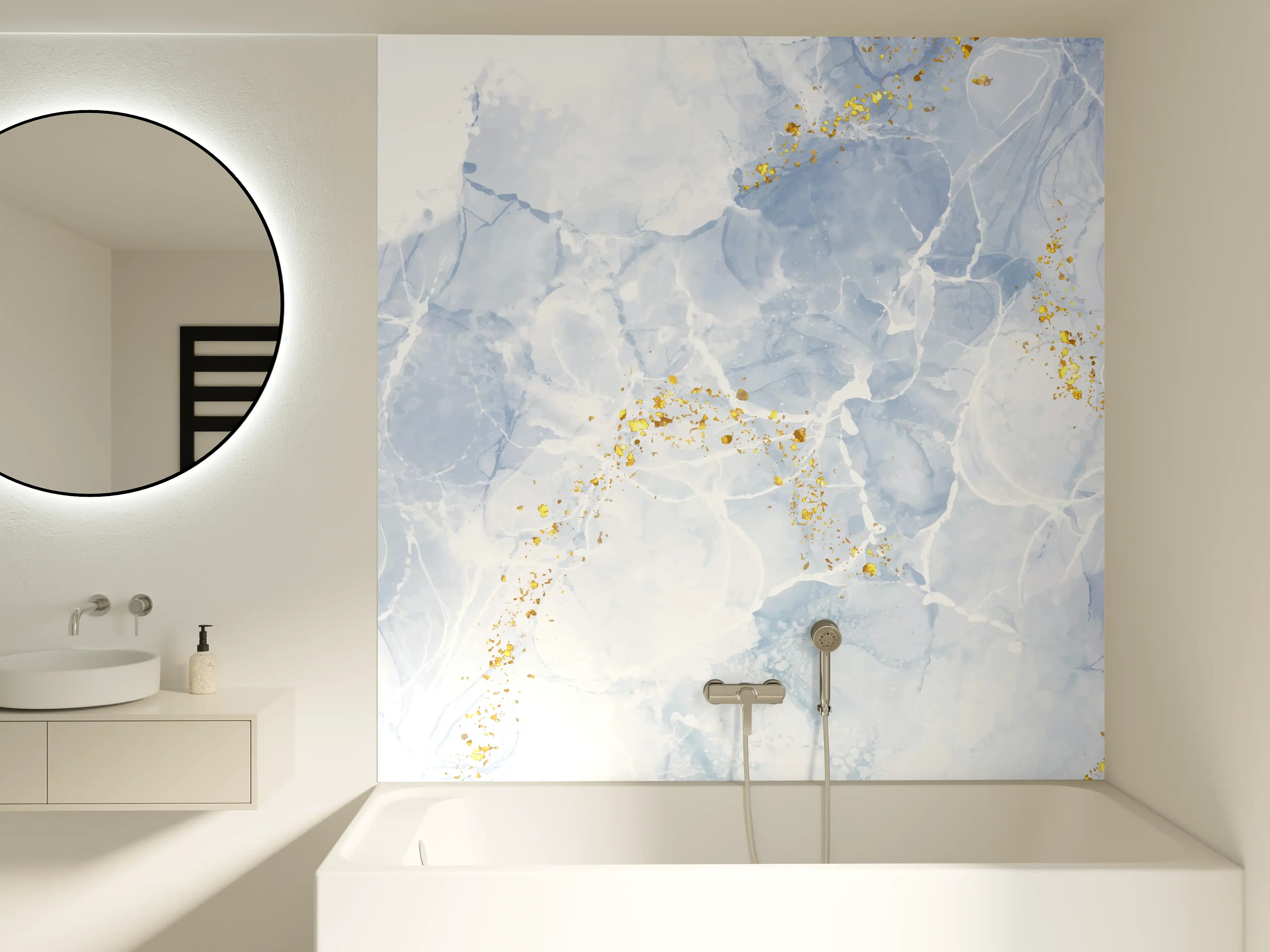 Badewannen-Rückwand - Eisiges Blau mit Goldakzenten