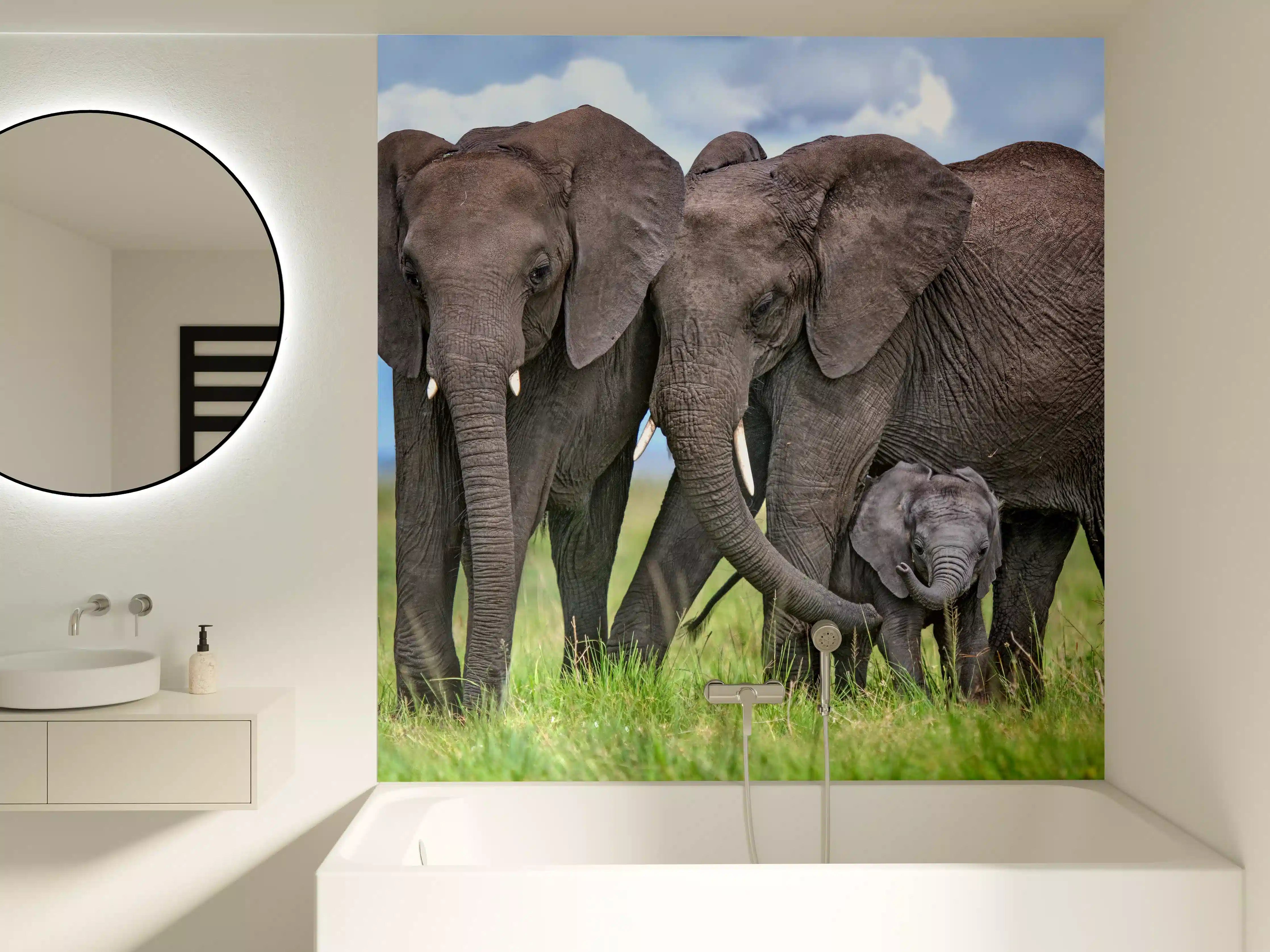 Badewannen-Rückwand - Elefanten Familie - Afrika