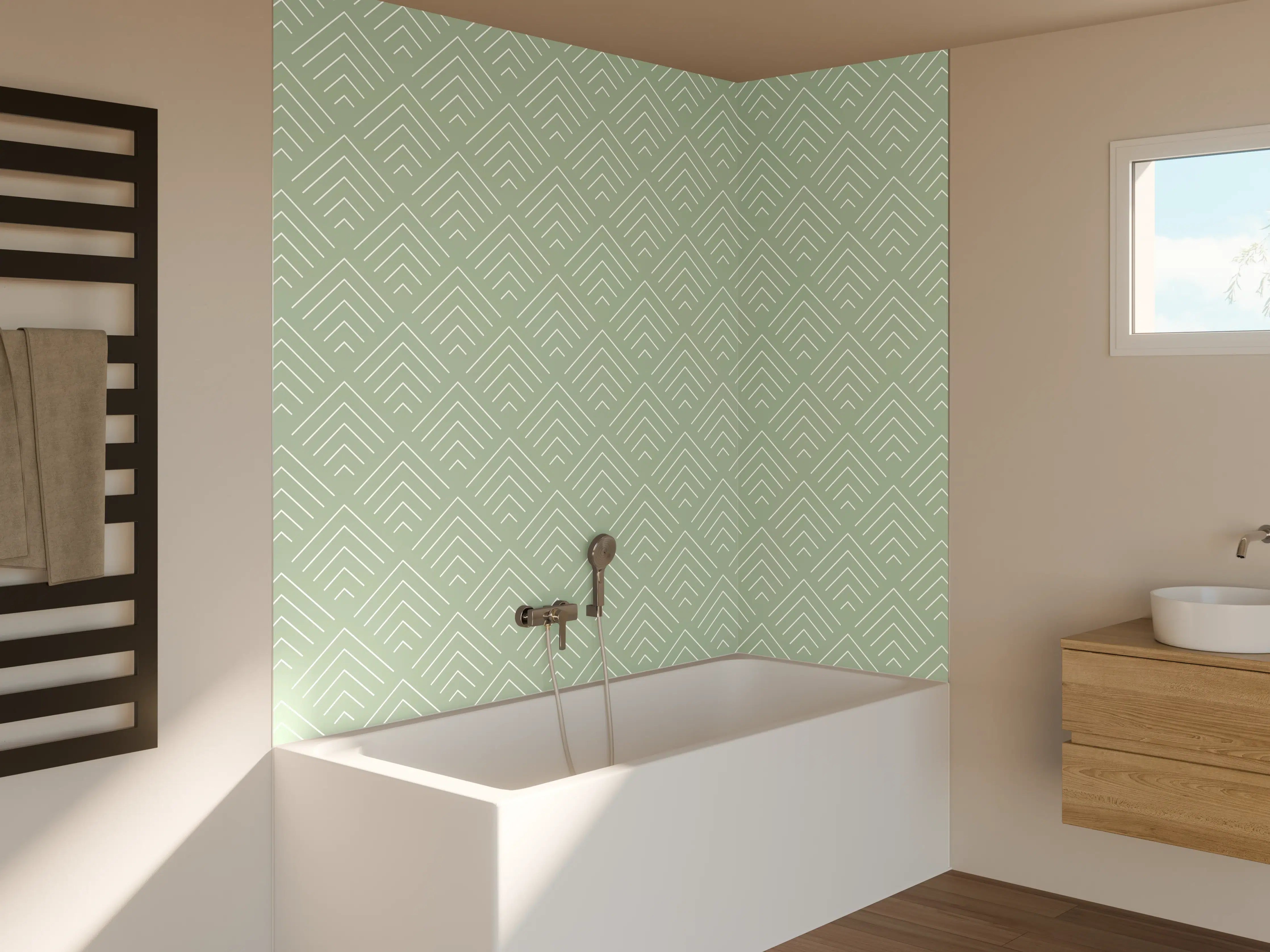 Badewannen-Rückwand - Elegant Mintgrün Muster mit dezenten Linien