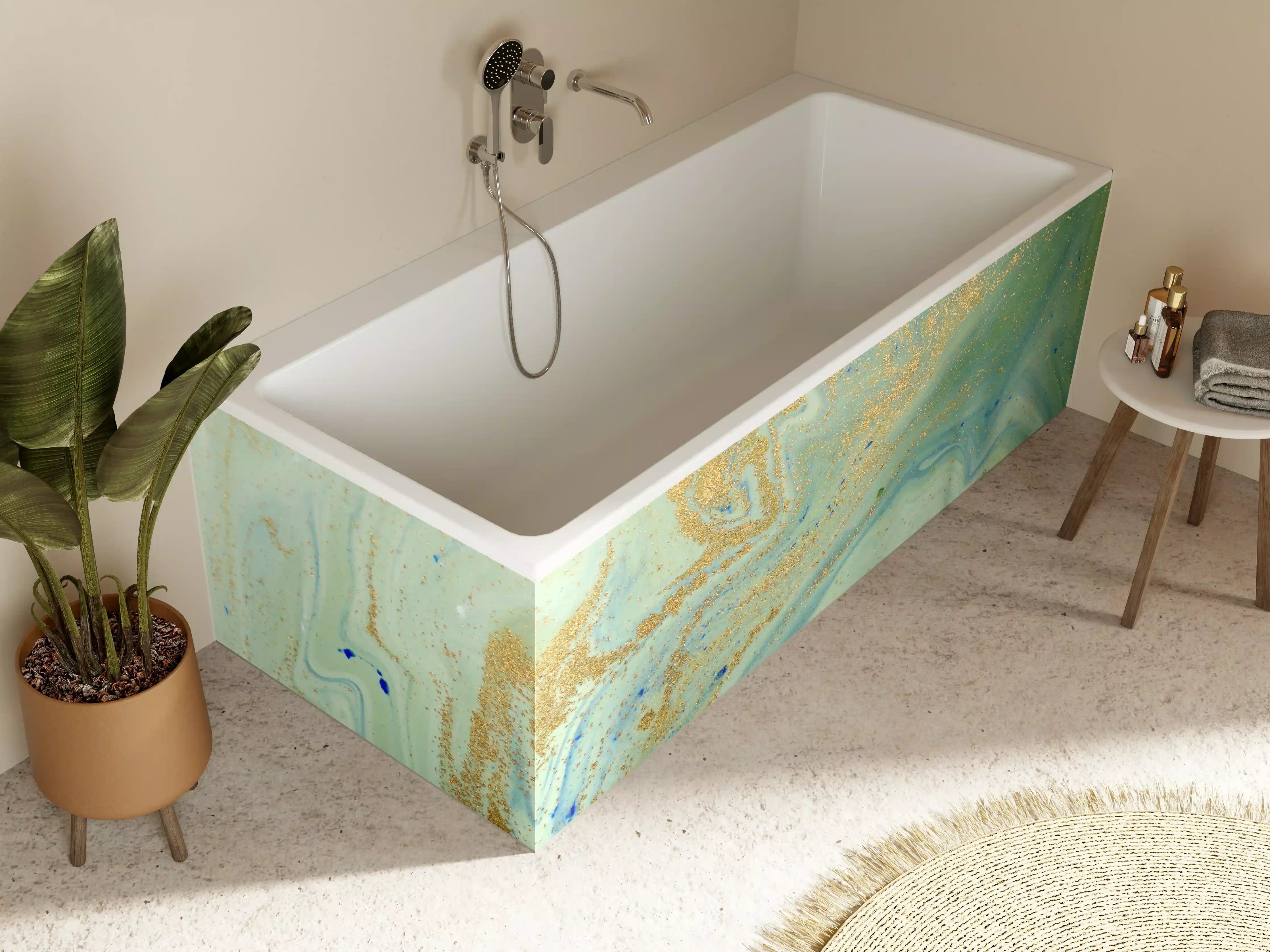 Badewannen-Rückwand - Elegant bunte Marmor-Textur mit Goldakzenten