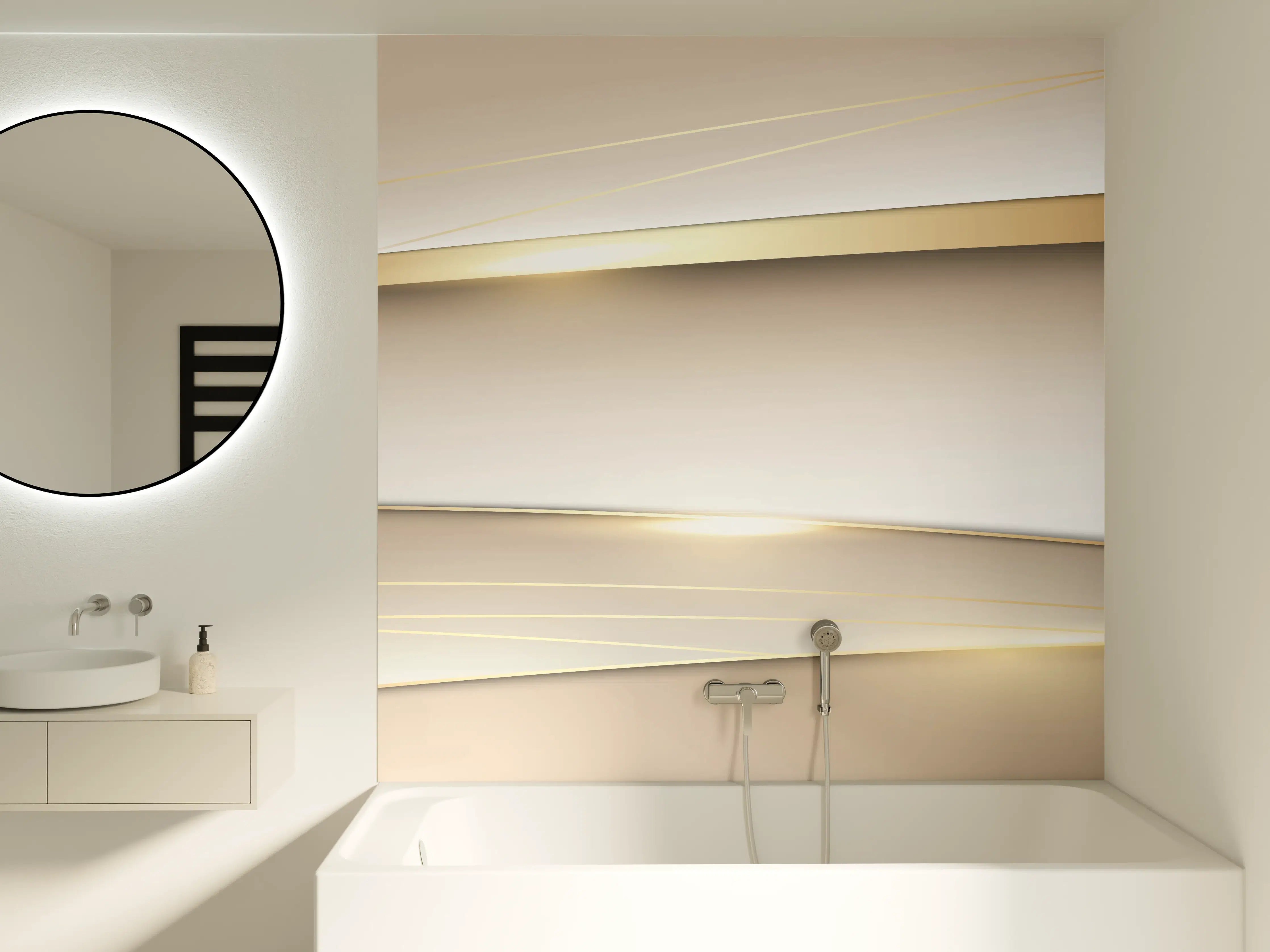 Badewannen-Rückwand - Elegante Abstrakte Goldweiß Design