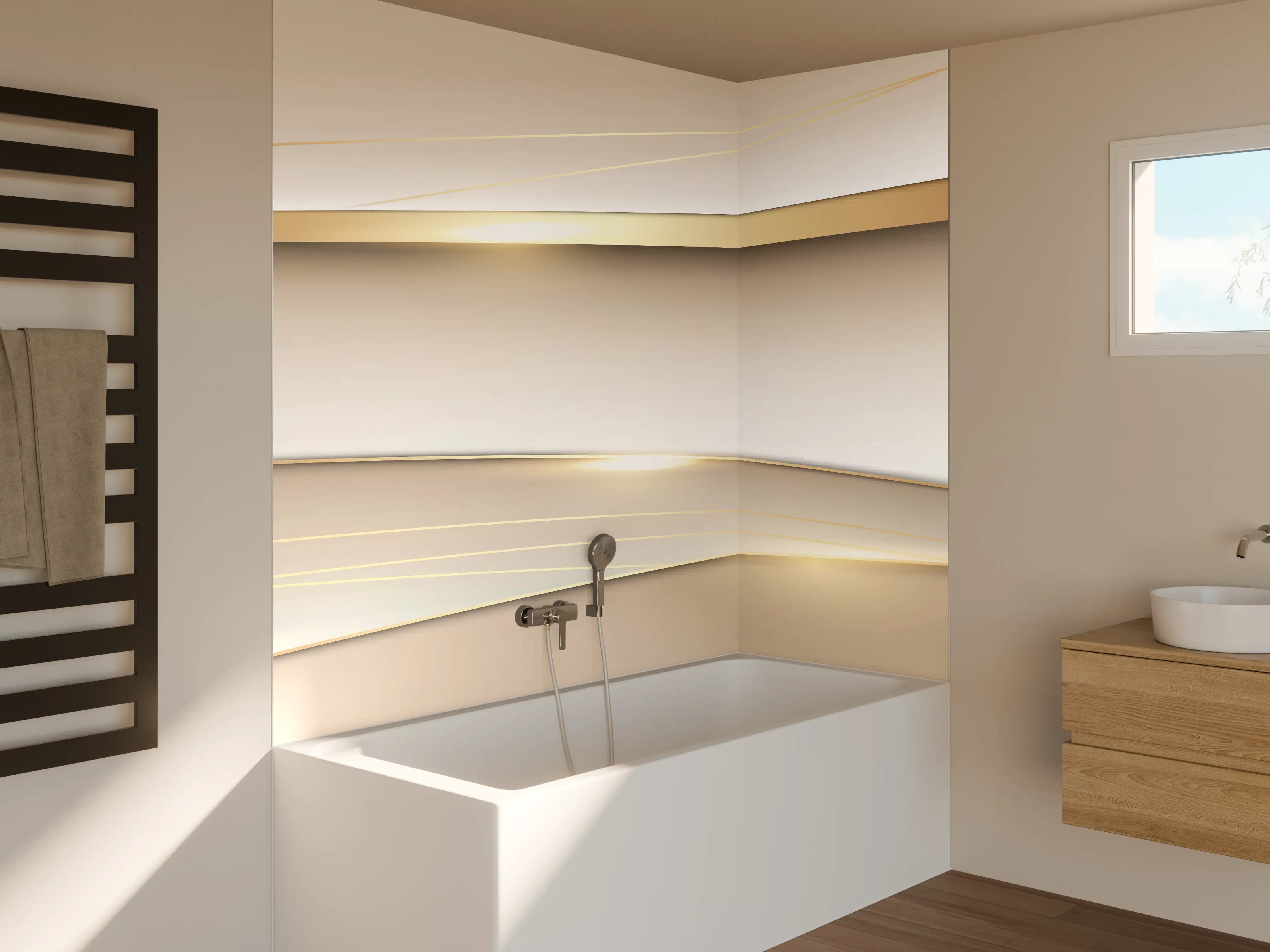 Badewannen-Rückwand - Elegante Abstrakte Goldweiß Design