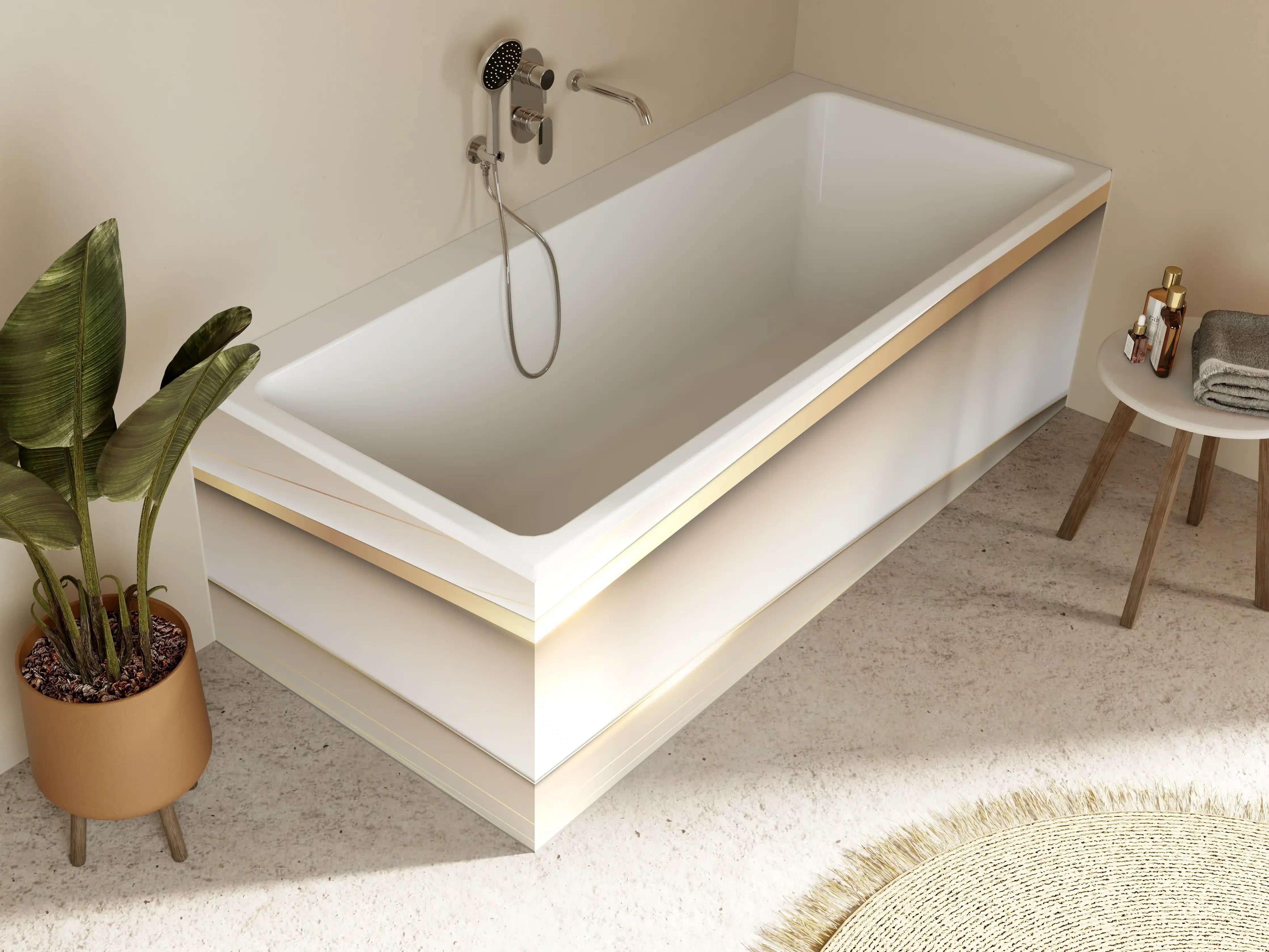 Badewannen-Rückwand - Elegante Abstrakte Goldweiß Design