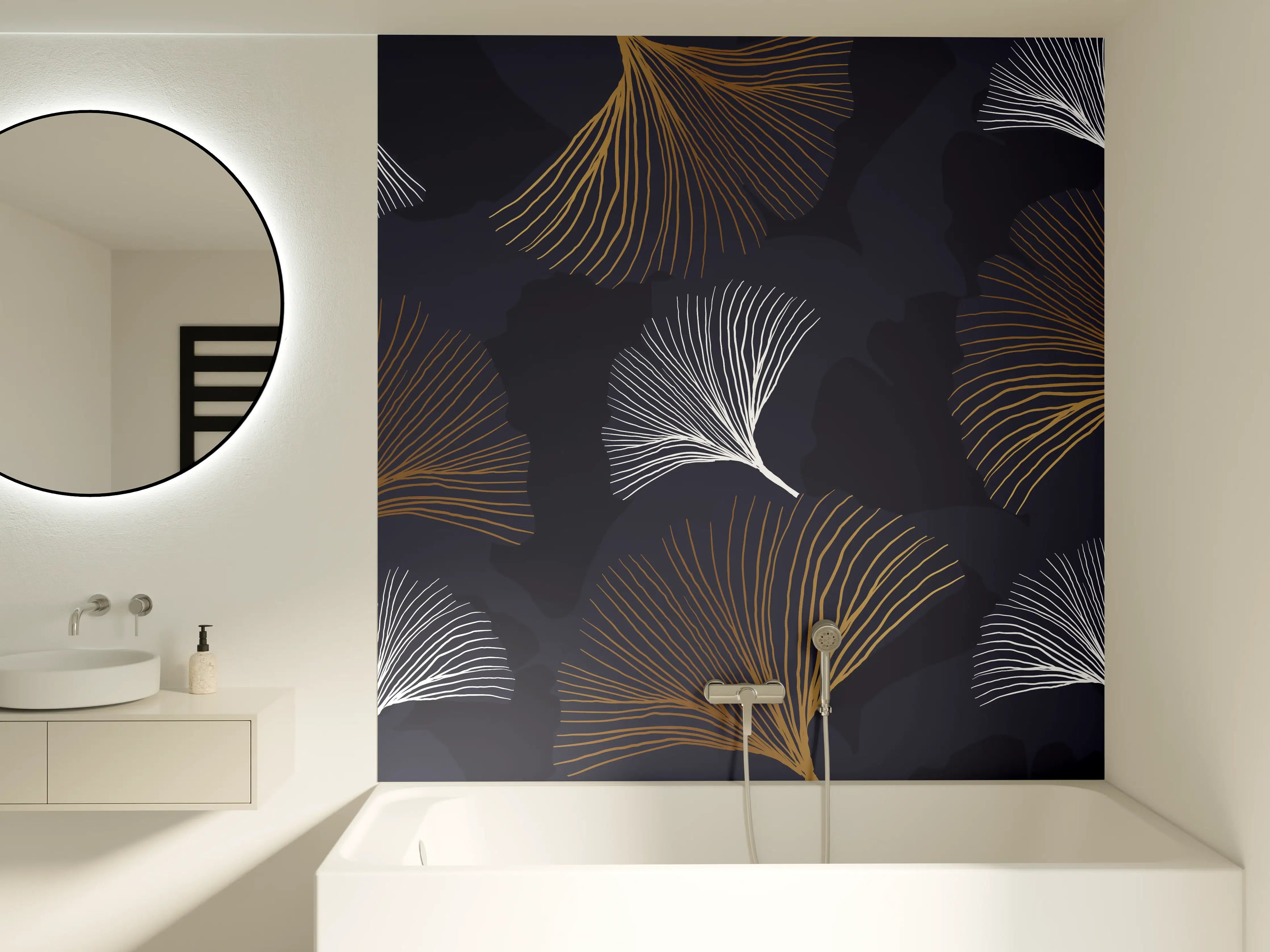 Badewannen-Rückwand - Elegante Blattgold-Muster Tapete