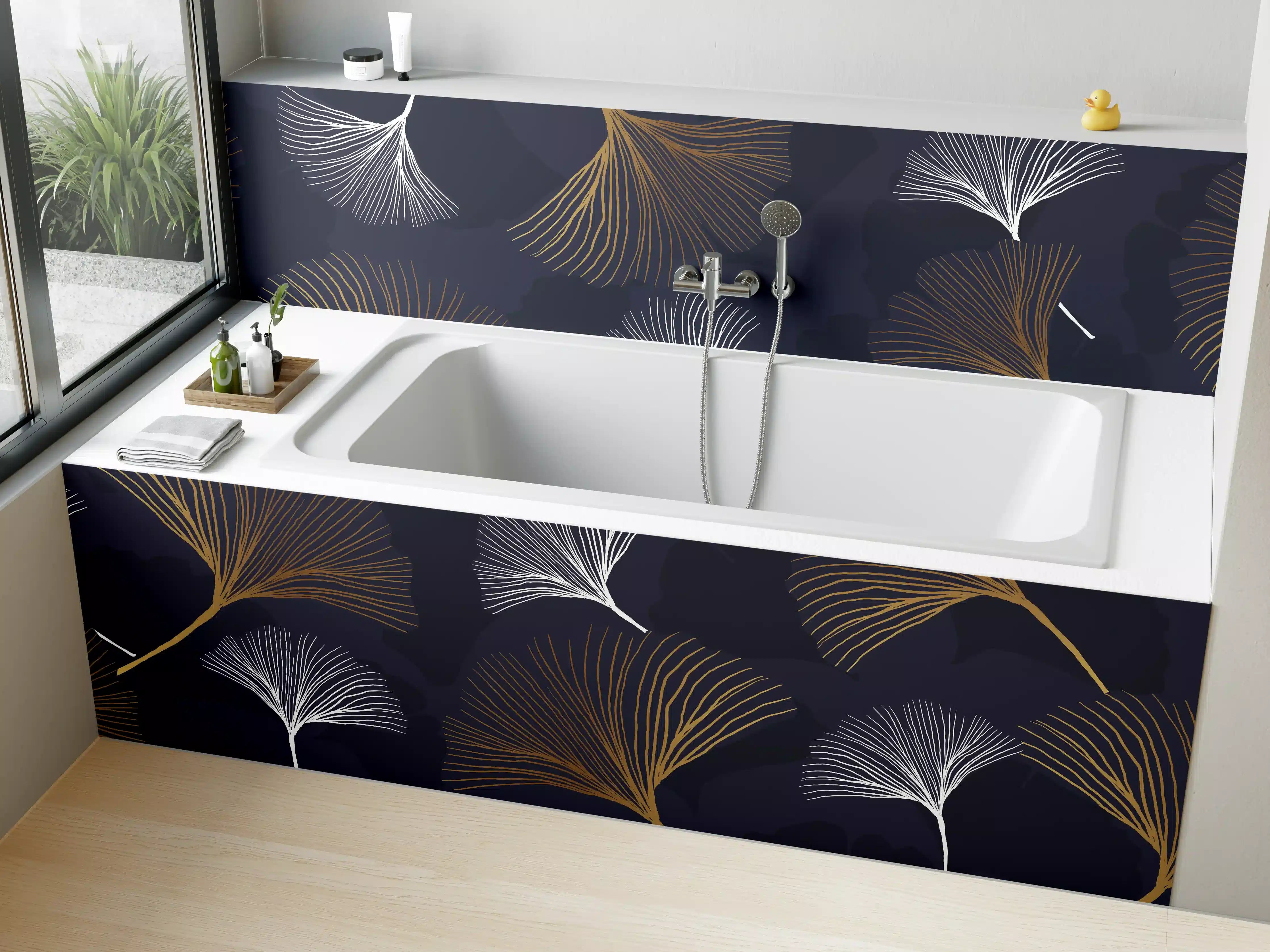 Badewannen-Rückwand - Elegante Blattgold-Muster Tapete