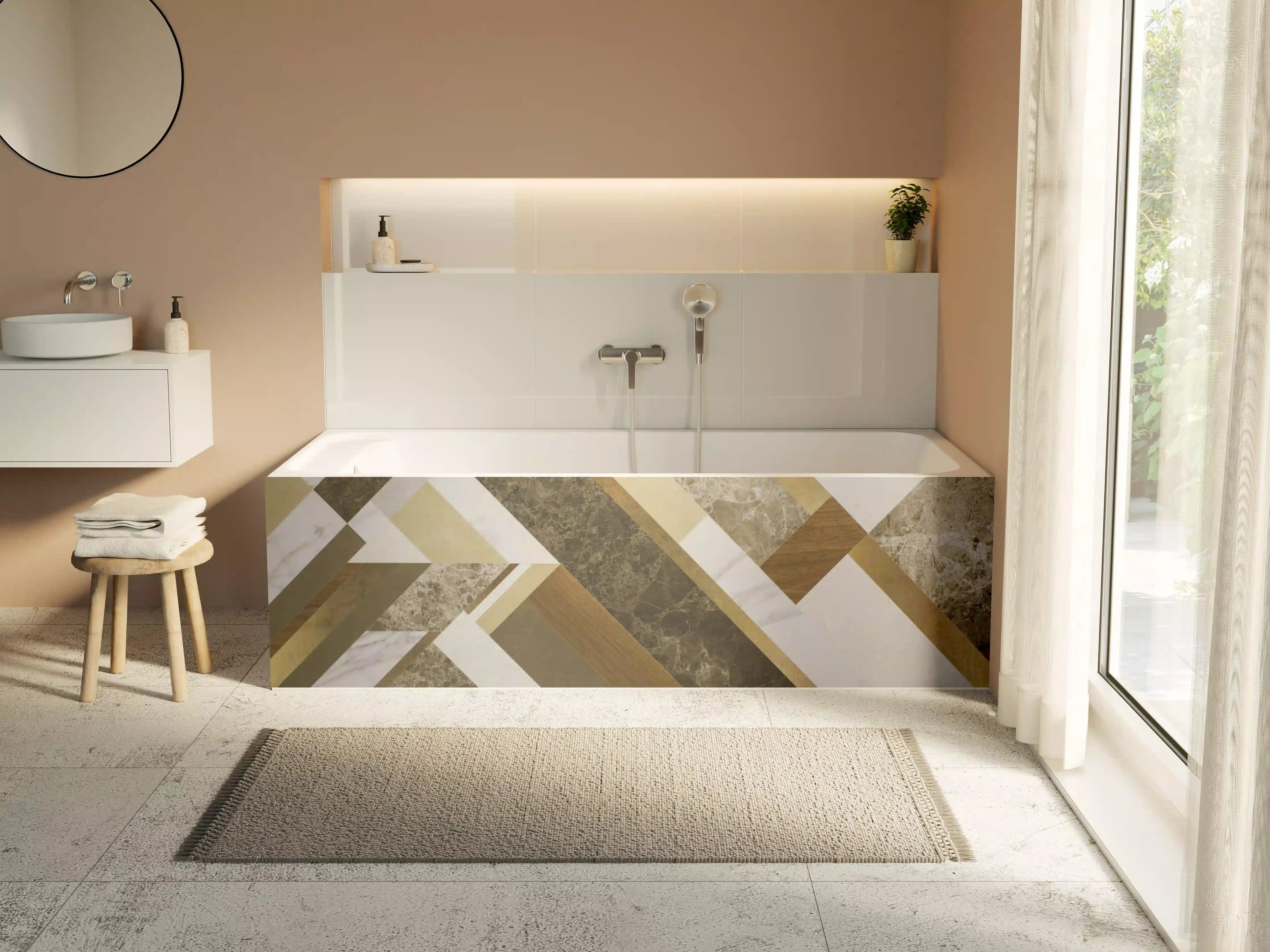 Badewannen-Rückwand - Elegante Fliesenoptik in Erdtönen