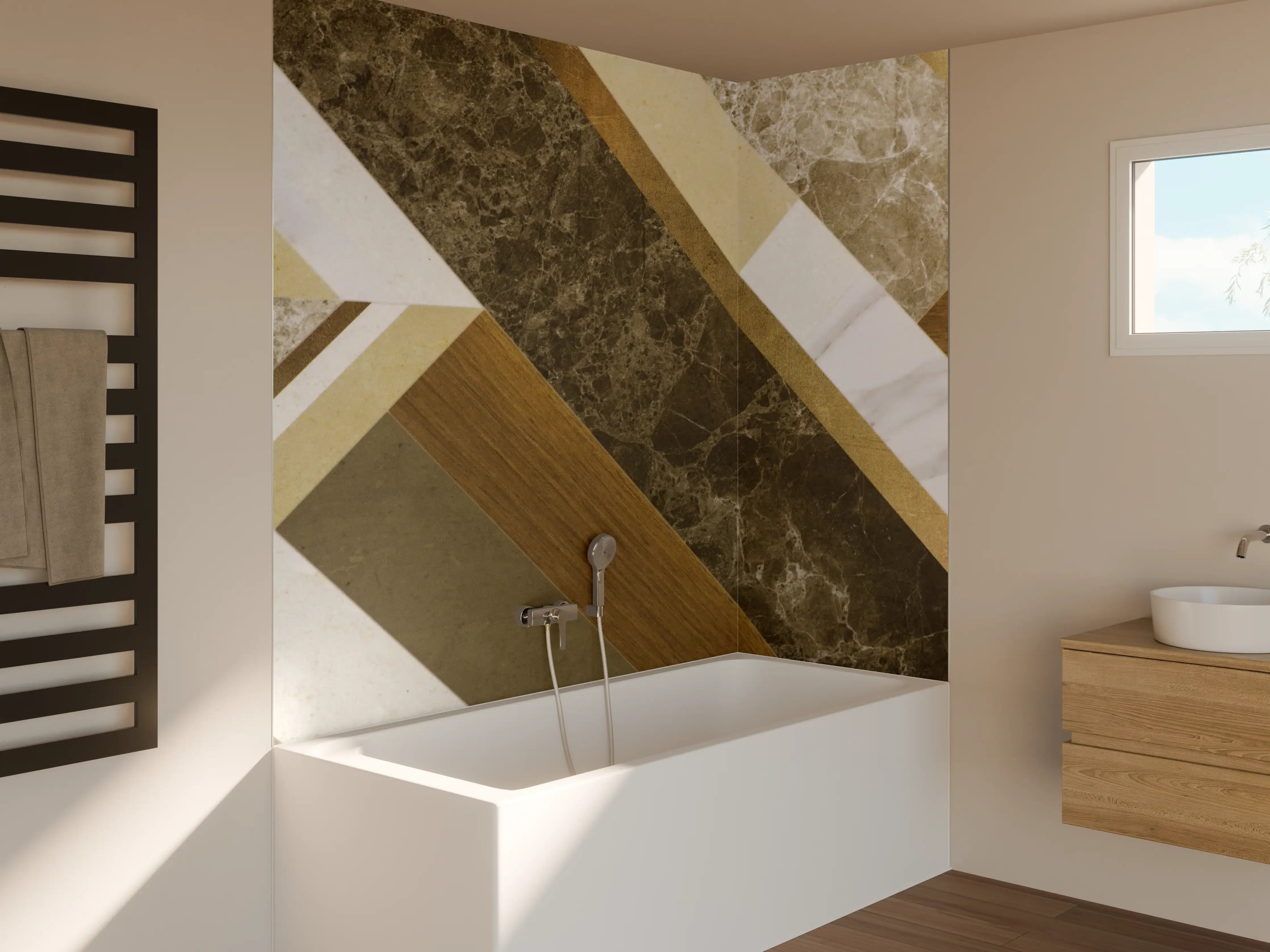 Badewannen-Rückwand - Elegante Fliesenoptik in Erdtönen