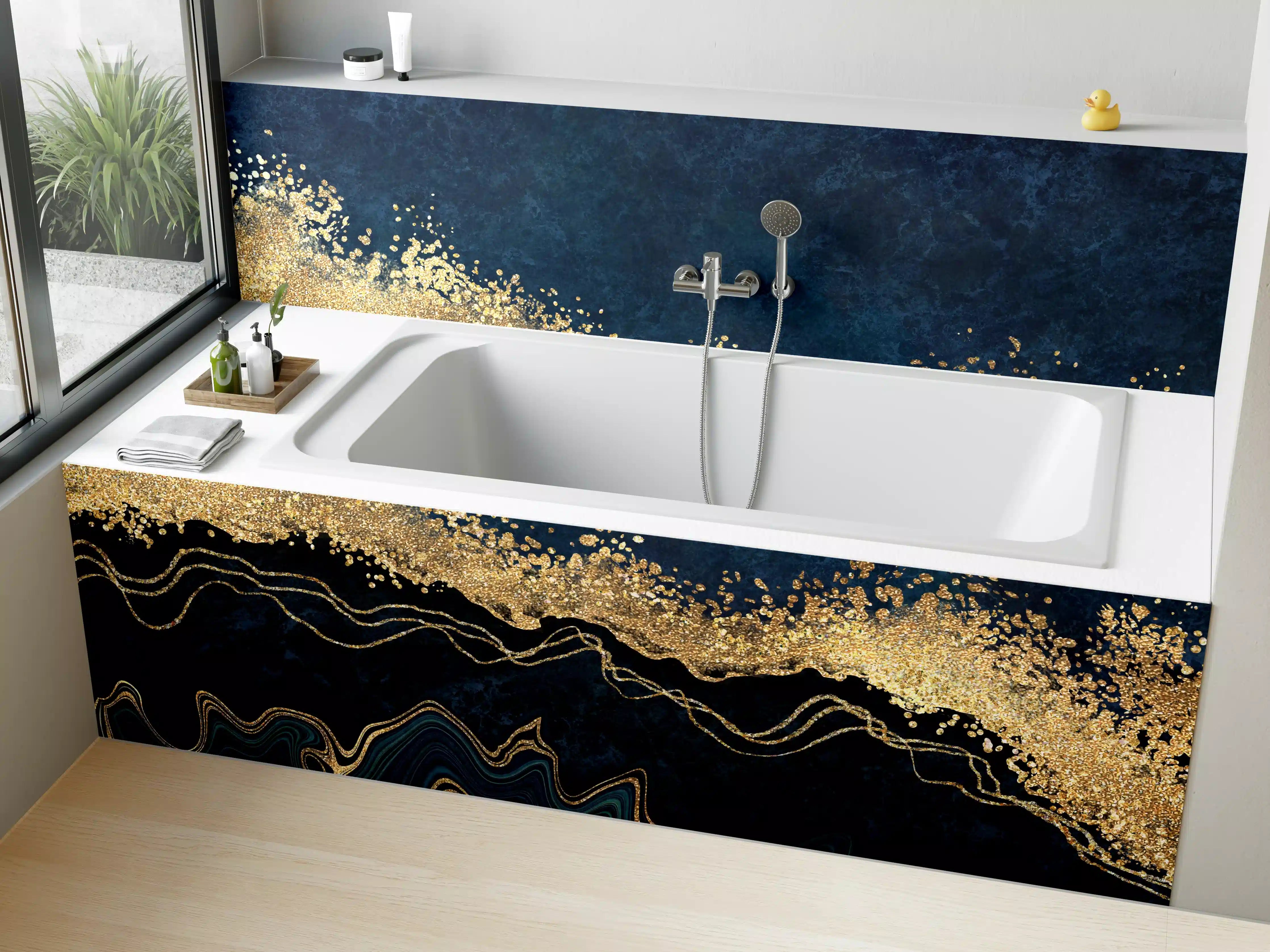 Badewannen-Rückwand - Elegante Marine-Gold-Textur
