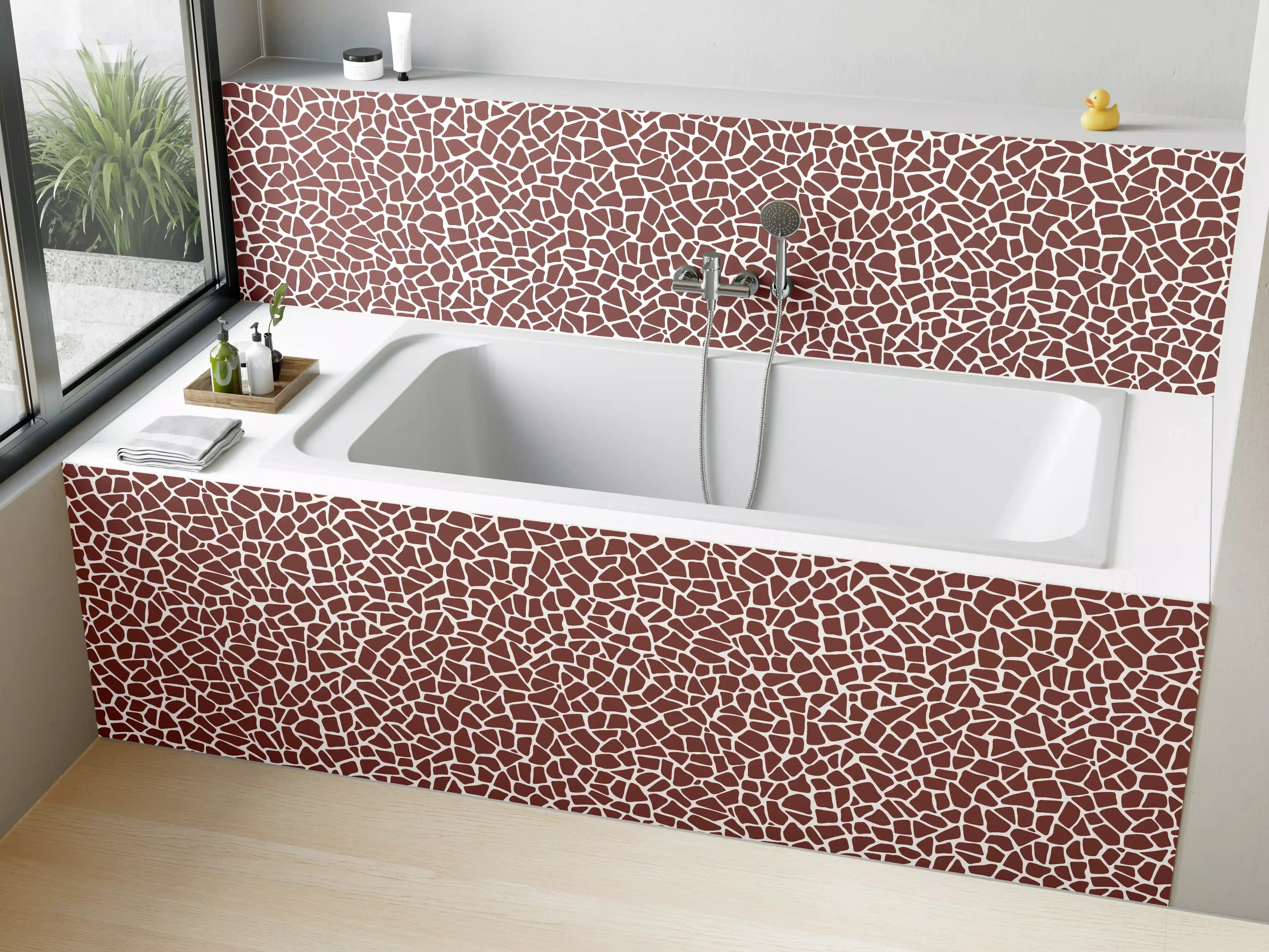 Badewannen-Rückwand - Elegante Marmor-Textur in Warmbraun