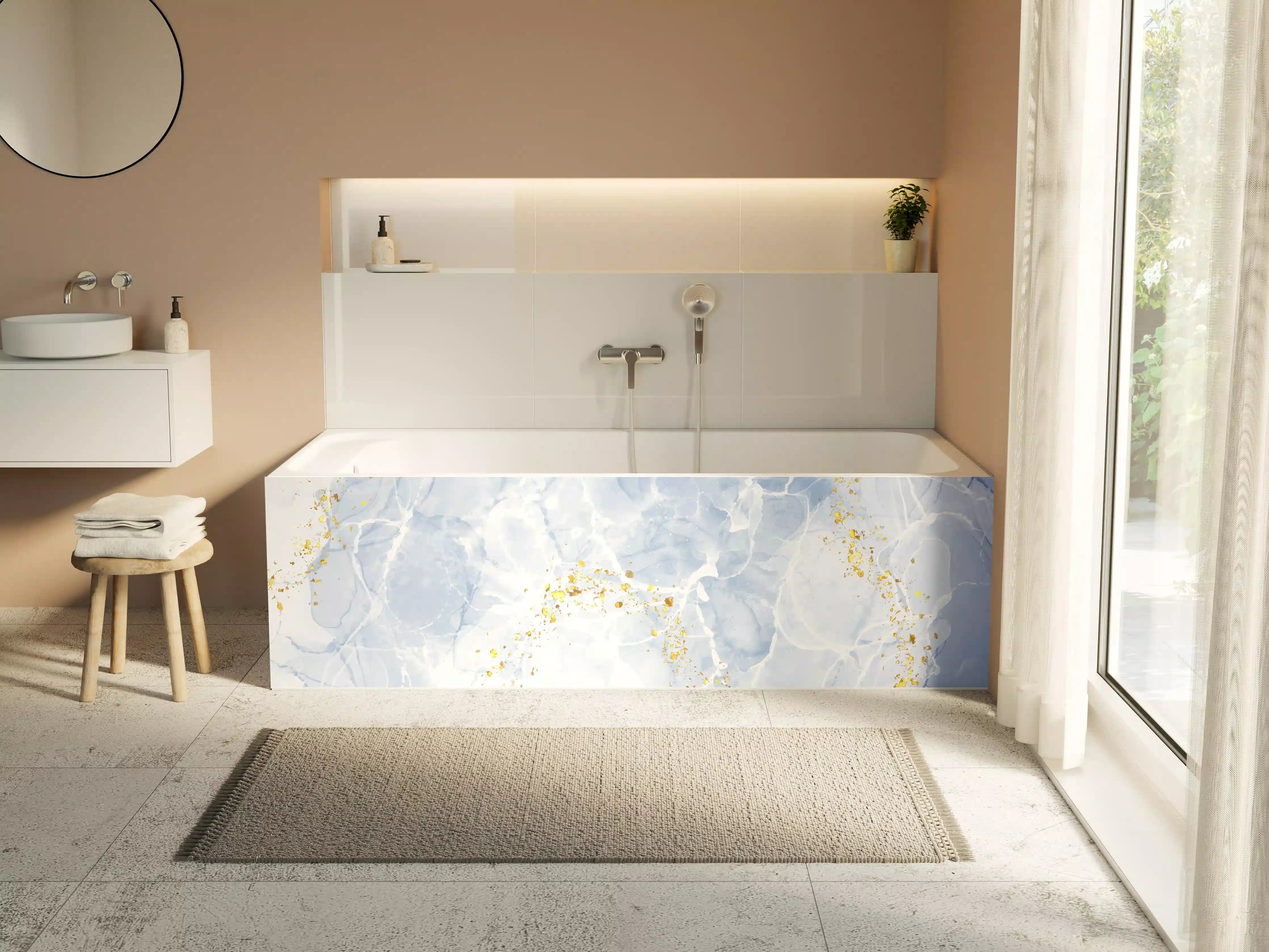 Badewannen-Rückwand - Elegante Weiß-Goldene Glitzer Textur
