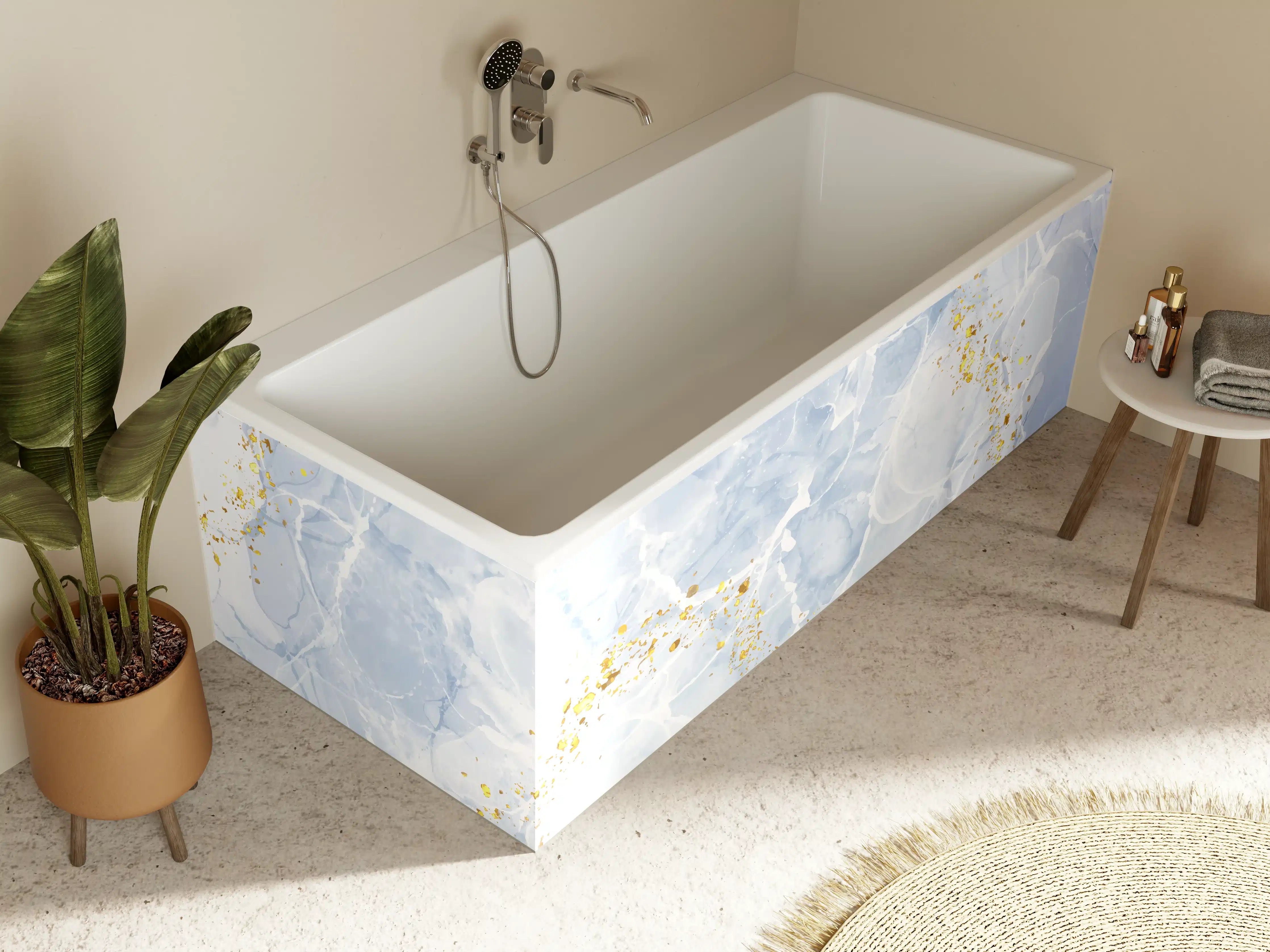 Badewannen-Rückwand - Elegante Weiß-Goldene Glitzer Textur