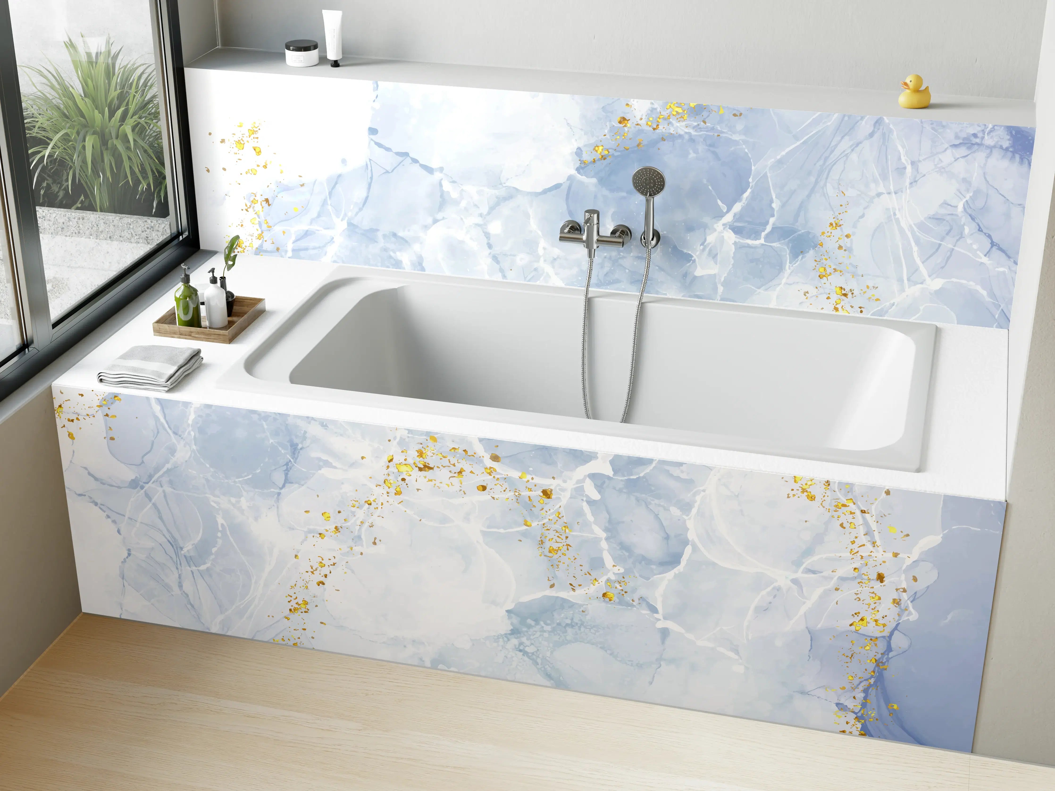 Badewannen-Rückwand - Elegante Weiß-Goldene Glitzer Textur