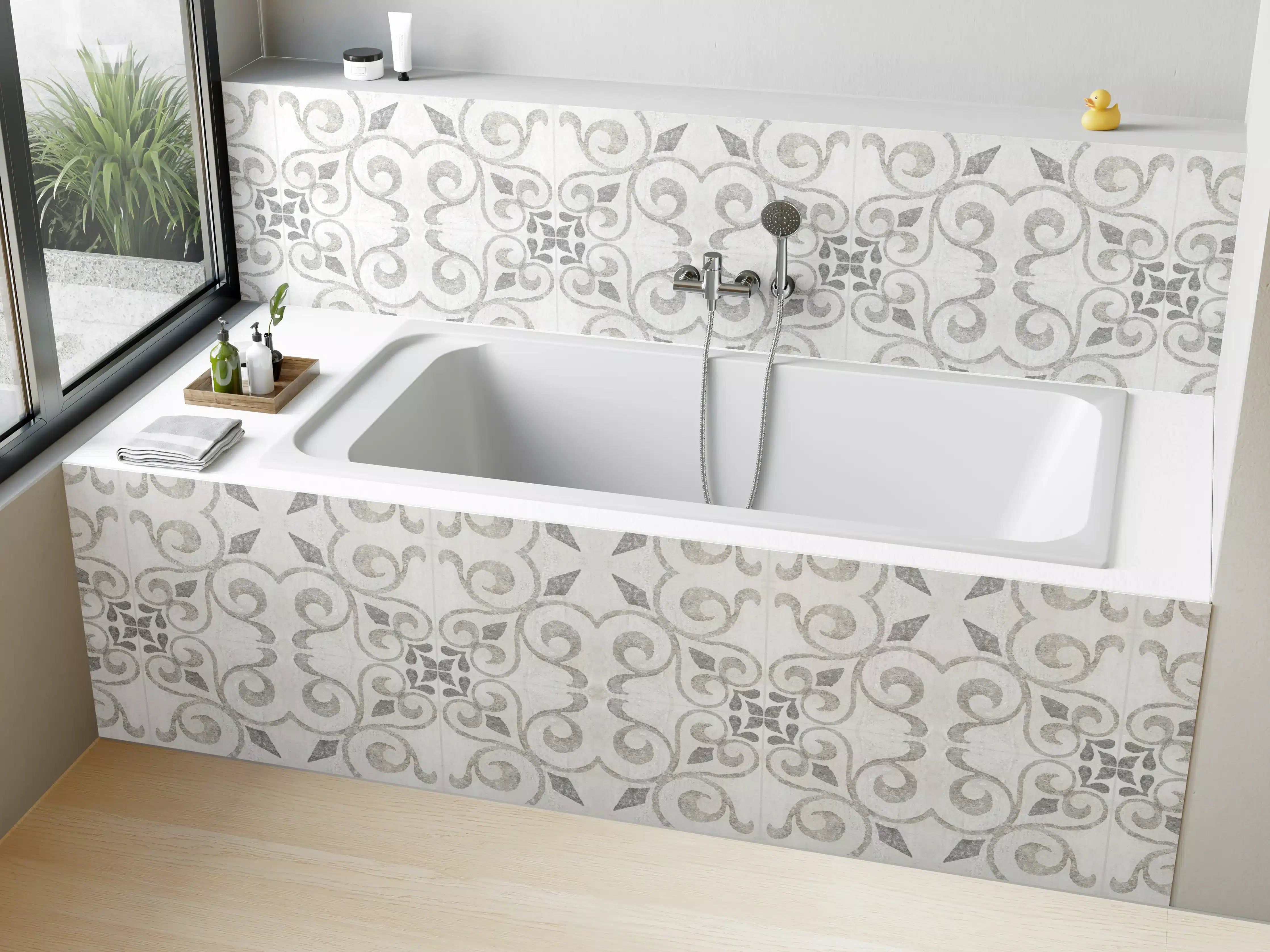 Badewannen-Rückwand - Elegante weiße Vintage Fliesen