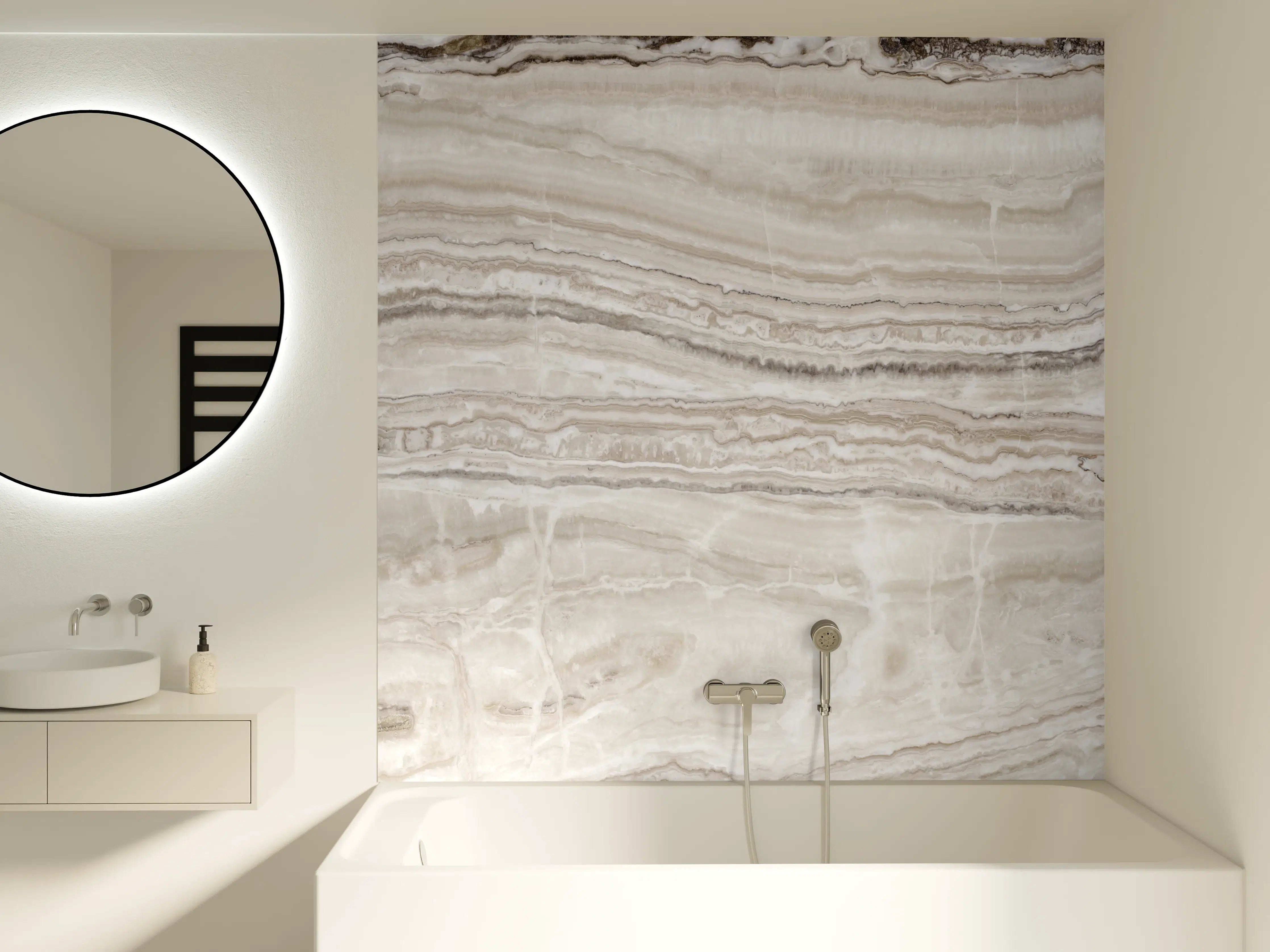 Badewannen-Rückwand - Eleganter Grau-Weiß-Marmor