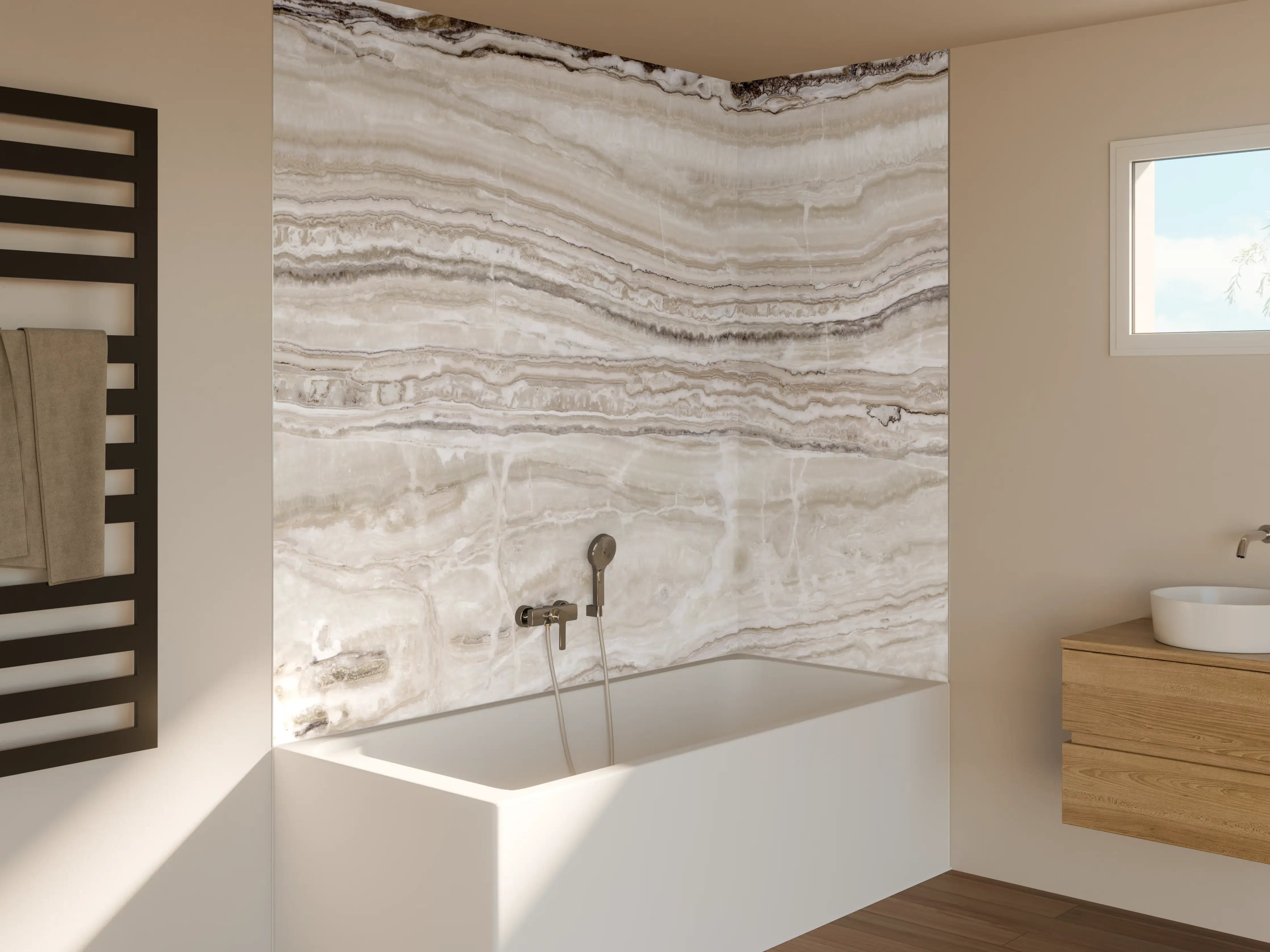 Badewannen-Rückwand - Eleganter Grau-Weiß-Marmor