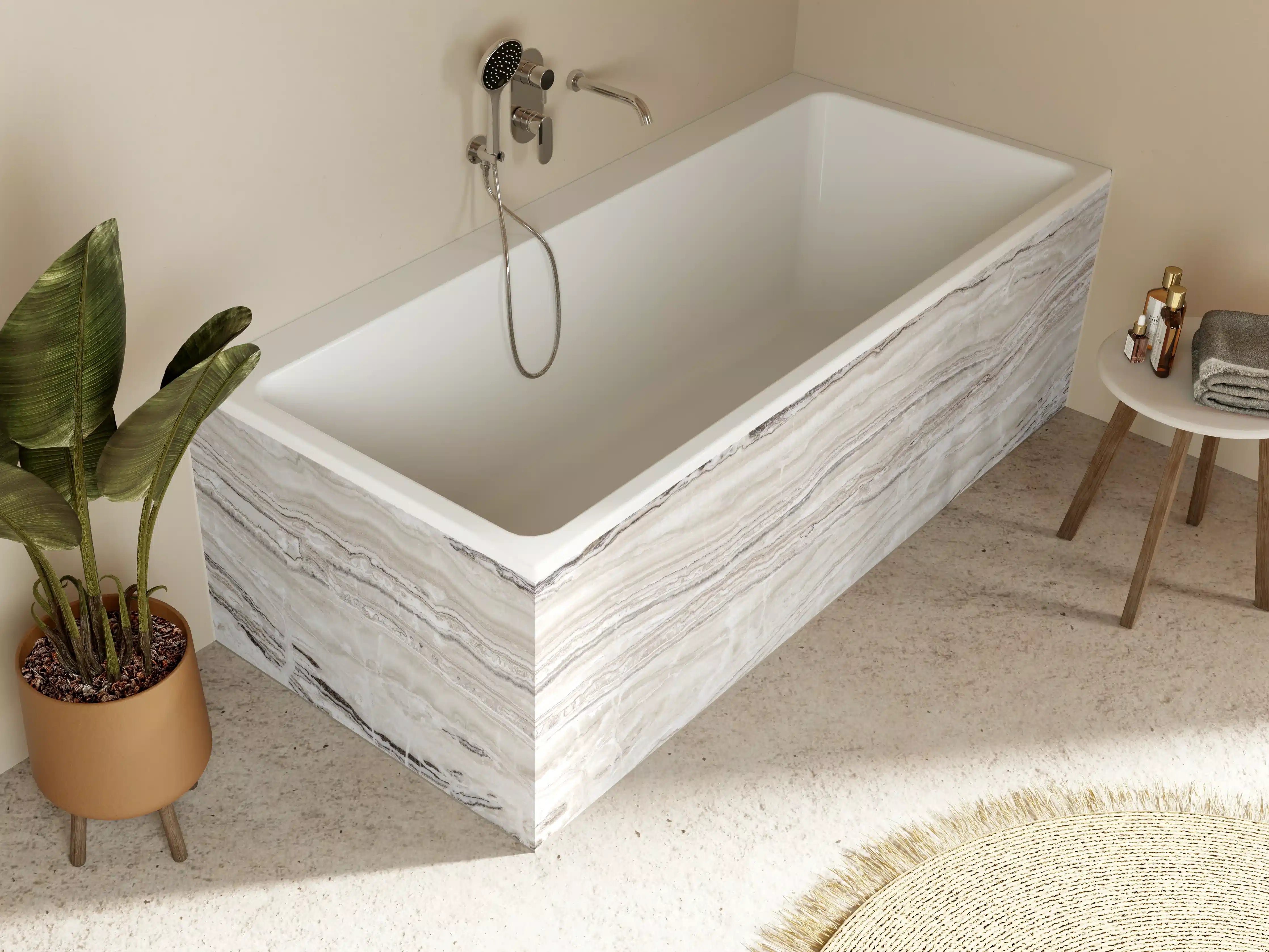 Badewannen-Rückwand - Eleganter Grau-Weiß-Marmor