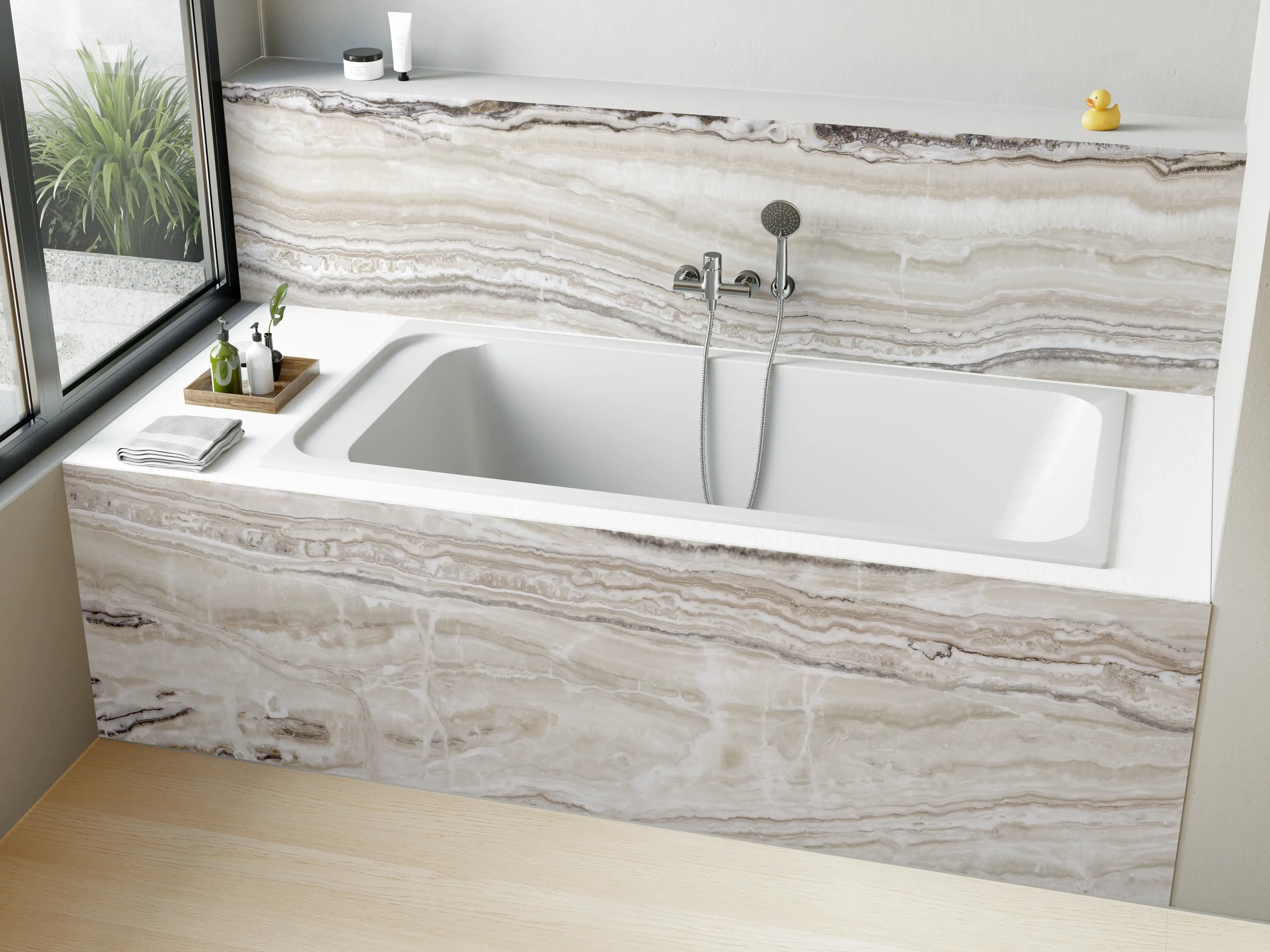 Badewannen-Rückwand - Eleganter Grau-Weiß-Marmor